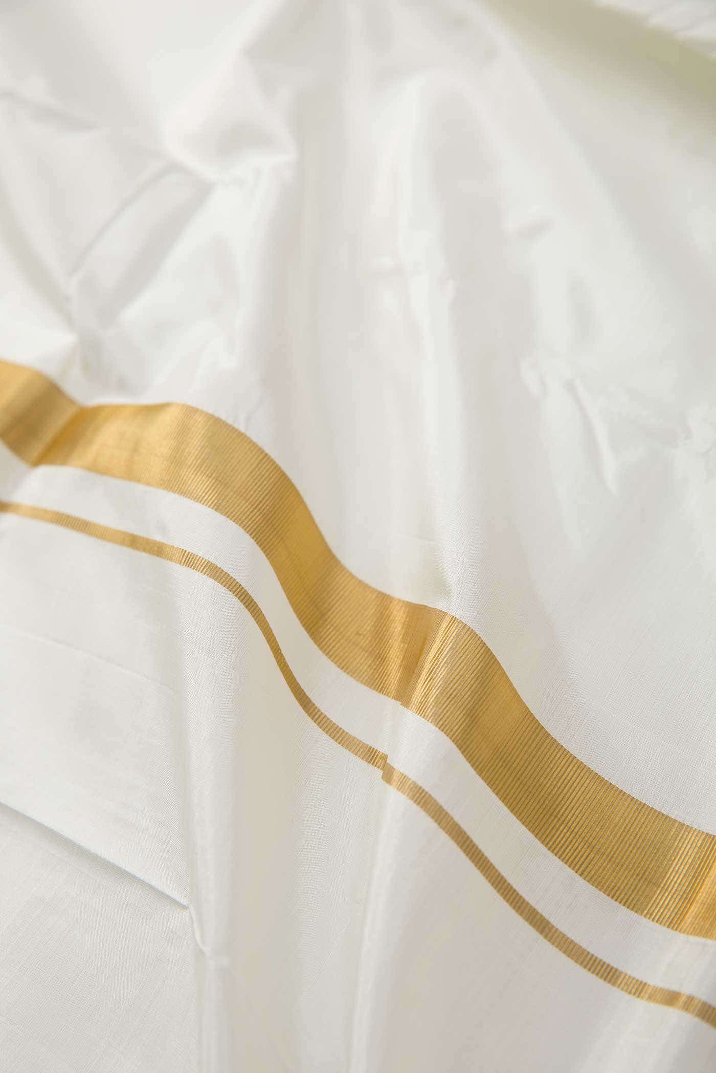 Cream Silk Dhoti With Angavastram (8X4) Muzham