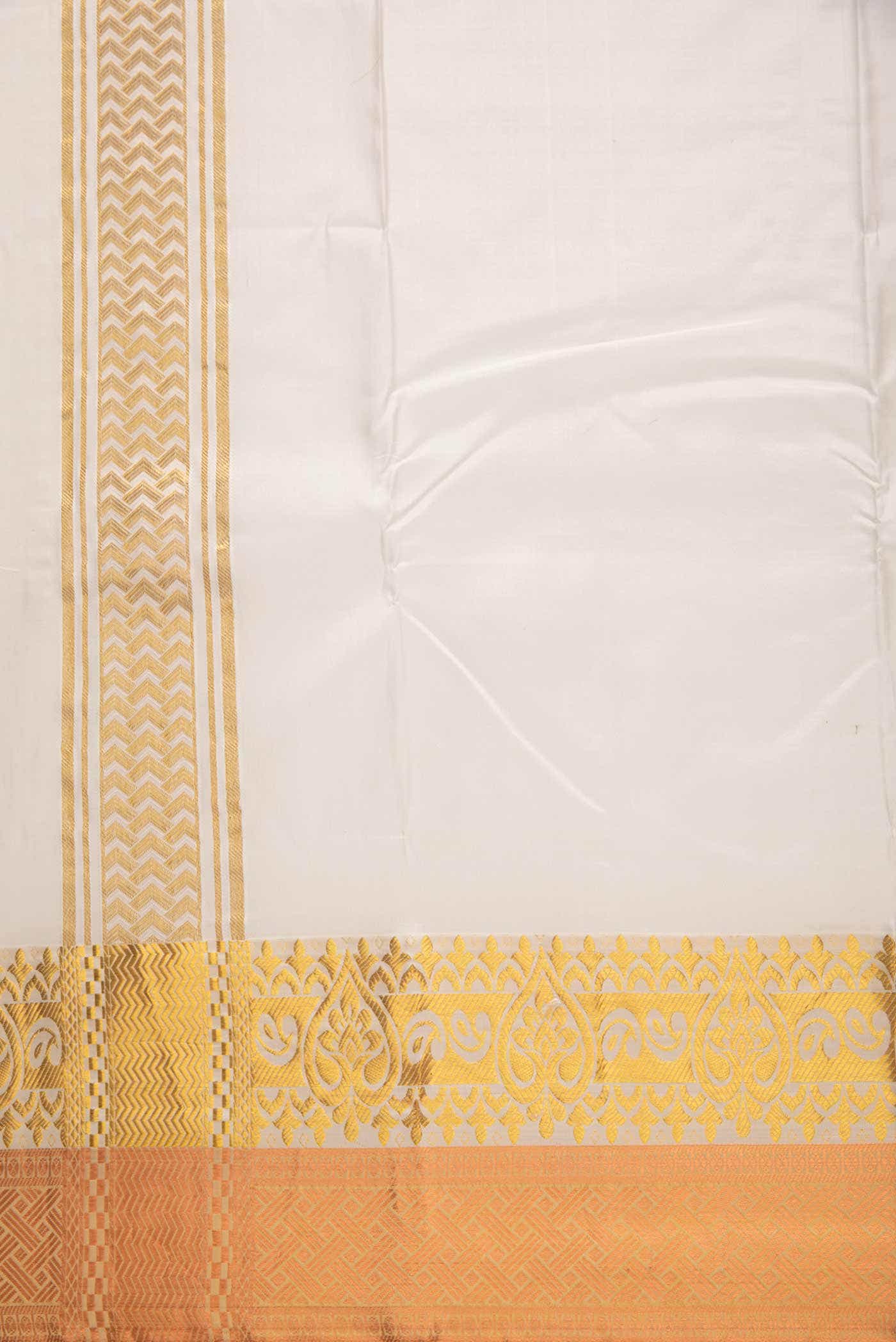 Cream Silk Dhoti With Angavastram (9X 5) Muzham