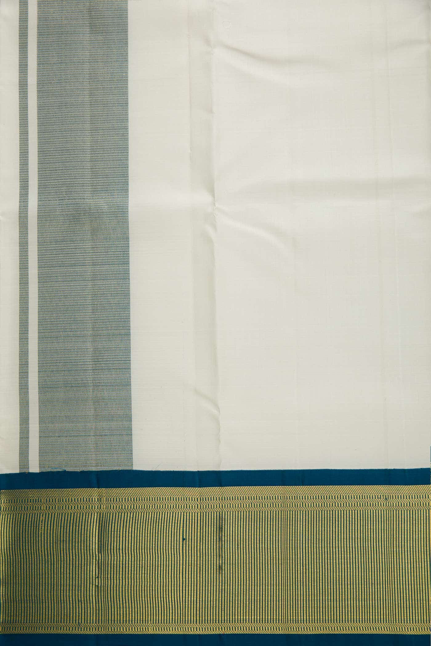 Cream Silk Dhoti With Angavastram (8X4) Muzham