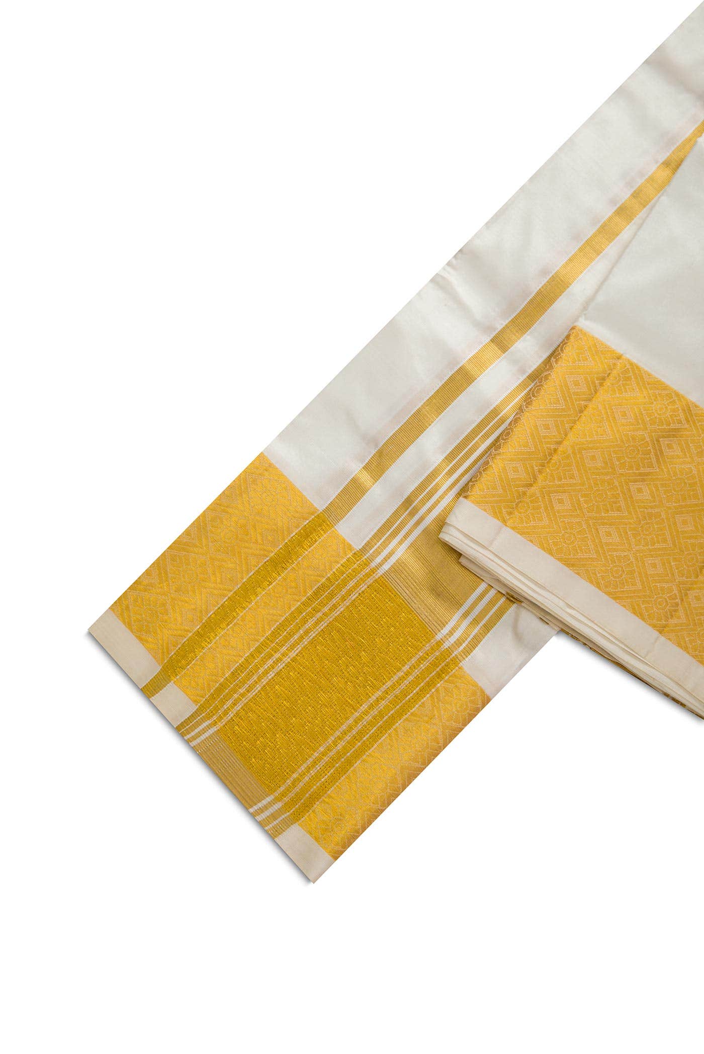 Cream Silk Dhoti With Angavastram (8X4) Muzham
