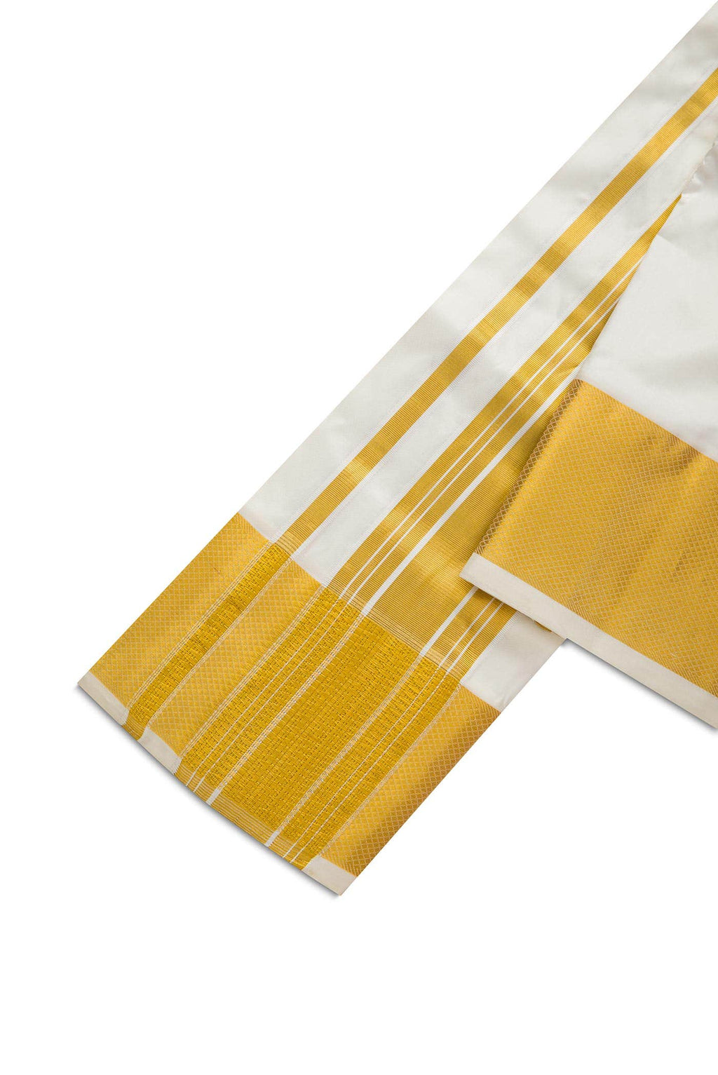 Cream Silk Dhoti With Angavastram (8X4) Muzham