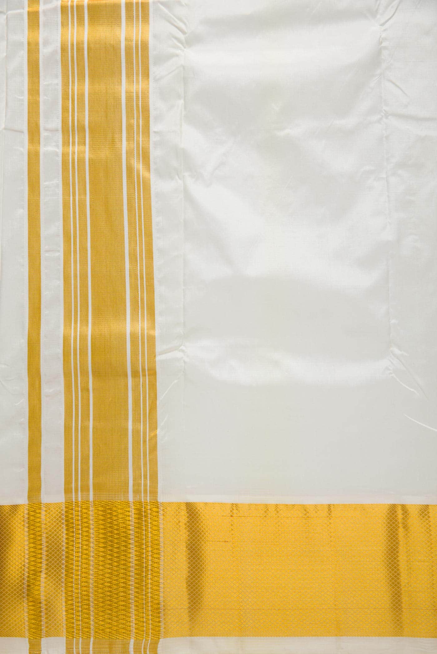 Cream Silk Dhoti With Angavastram (8X4) Muzham