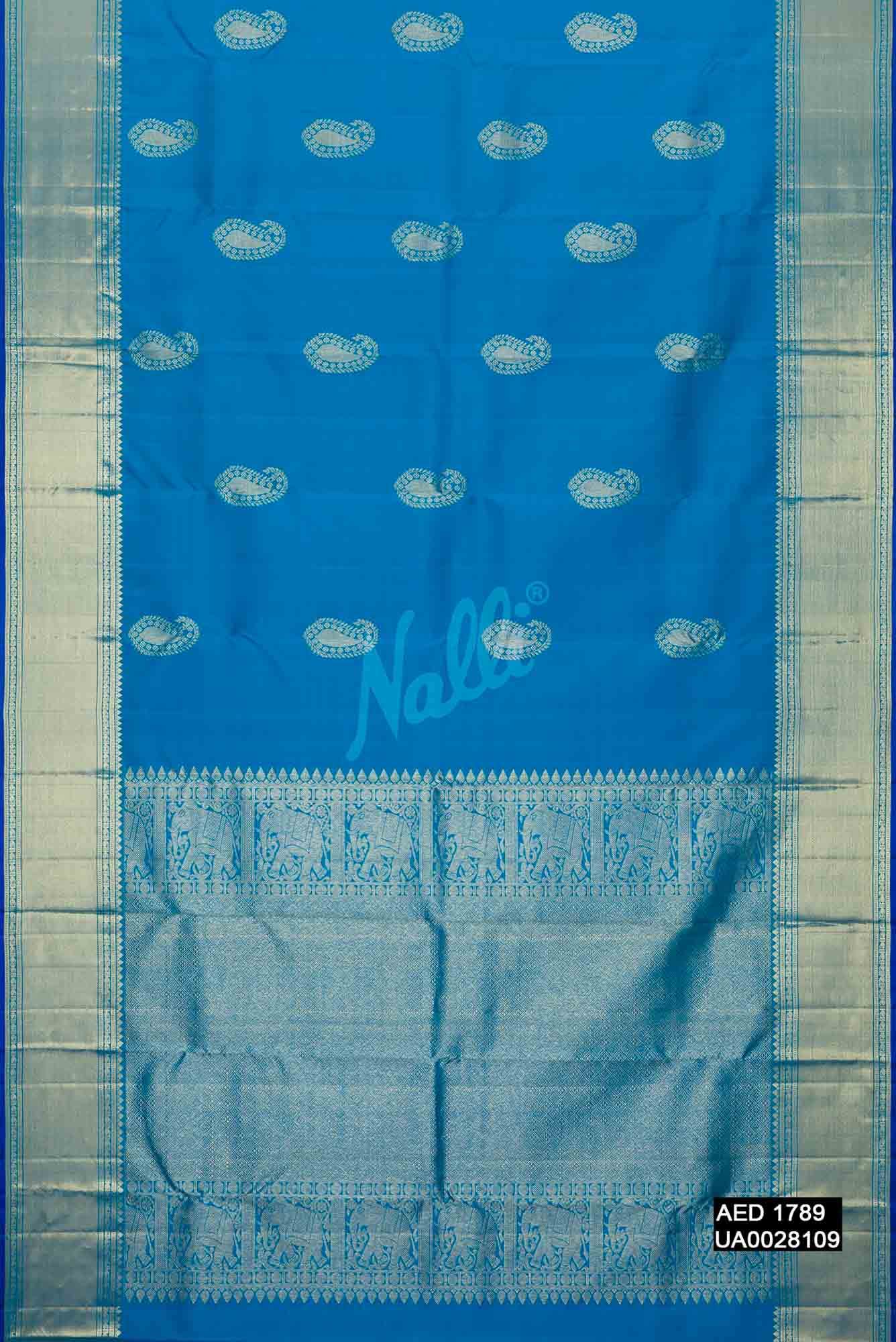 Sky Blue Kanchipuram Silk Saree