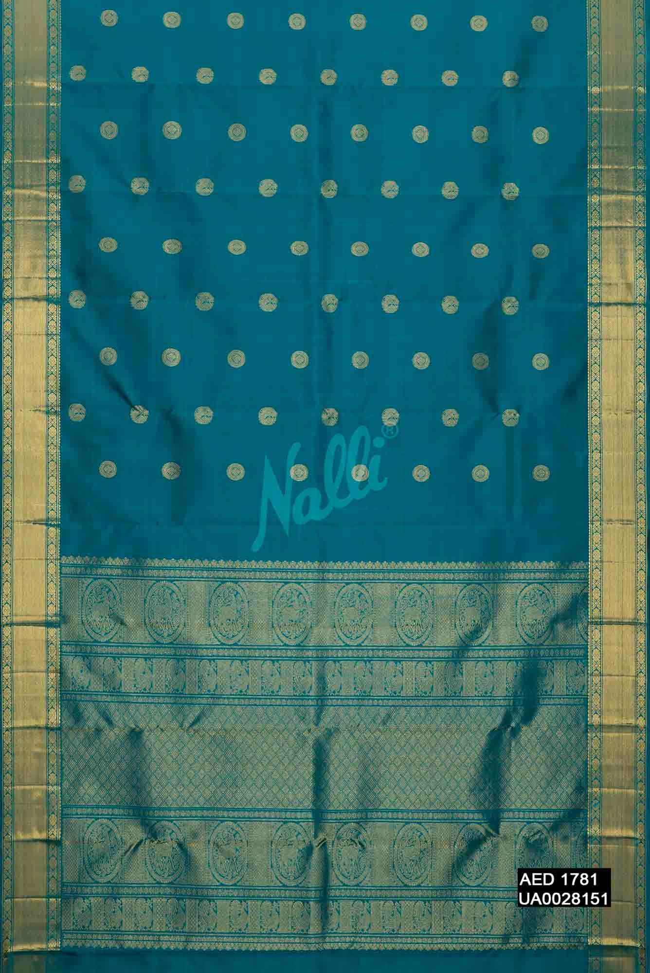 Peacock Blue Kanchipuram Silk Saree