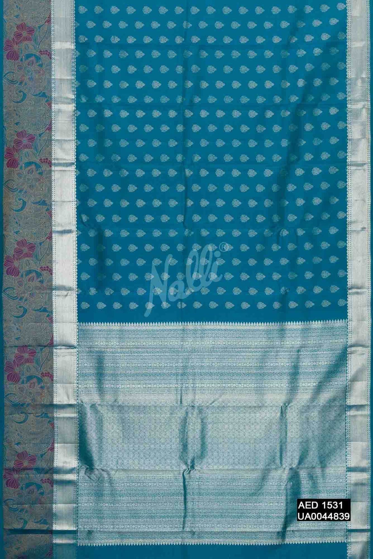 Peacock Blue Kanchipuram Silk Saree
