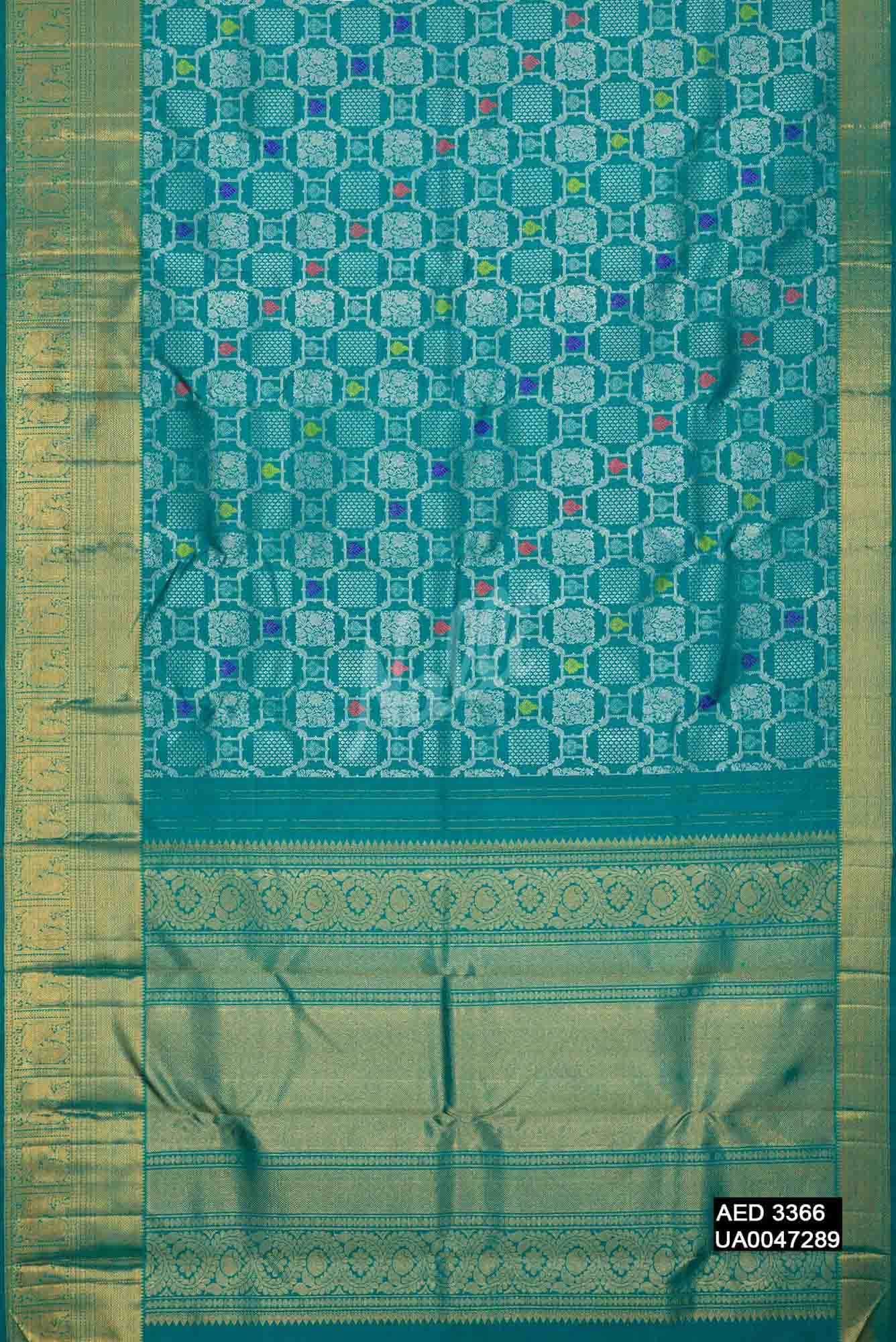 Peacock Blue Kanchipuram Silk Saree