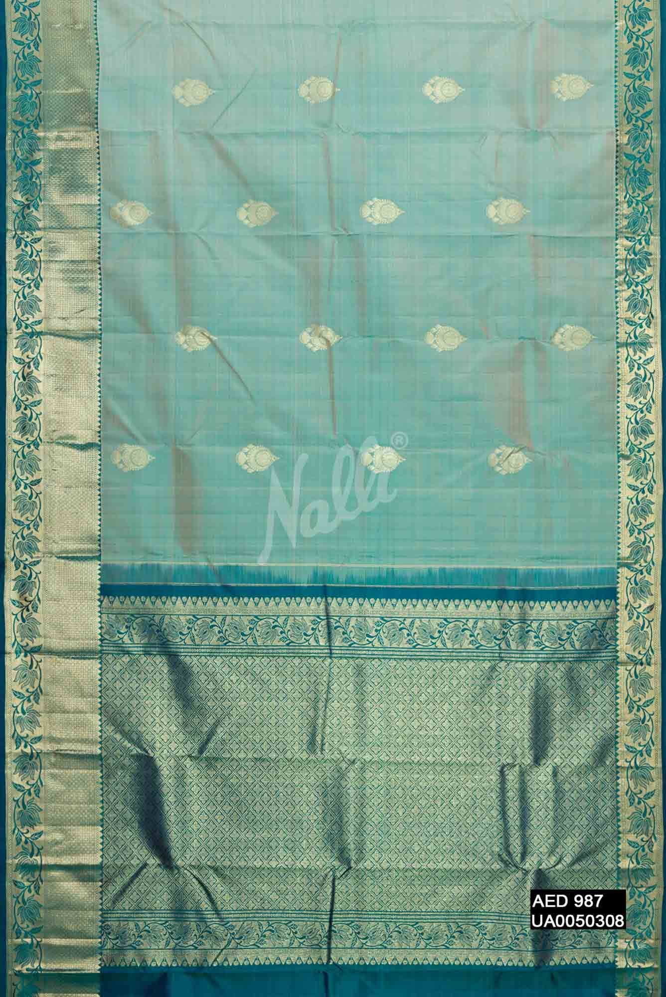 Cyan Kanchipuram Silk Saree