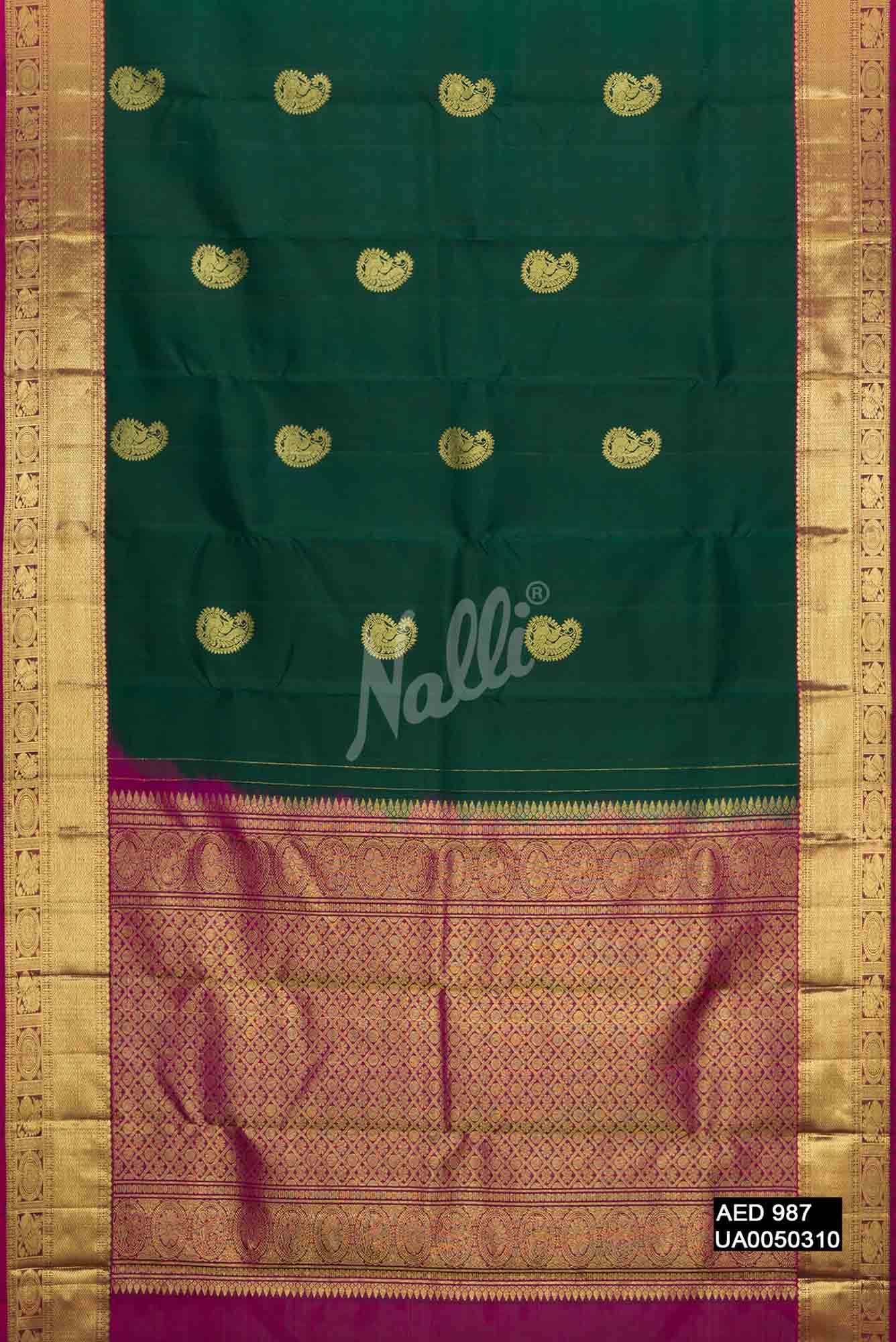 Bottle Green Kanchipuram Silk Saree