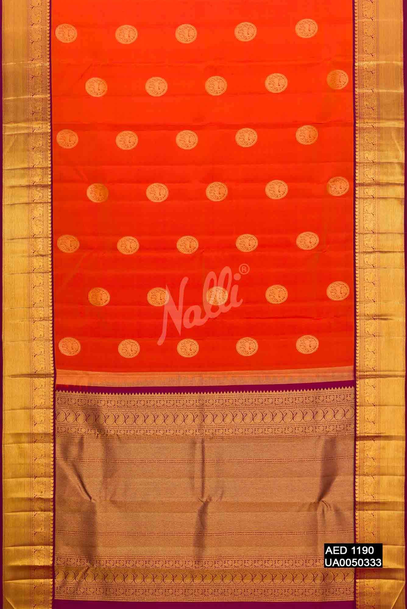 Brick Orange Kanchipuram Silk Saree