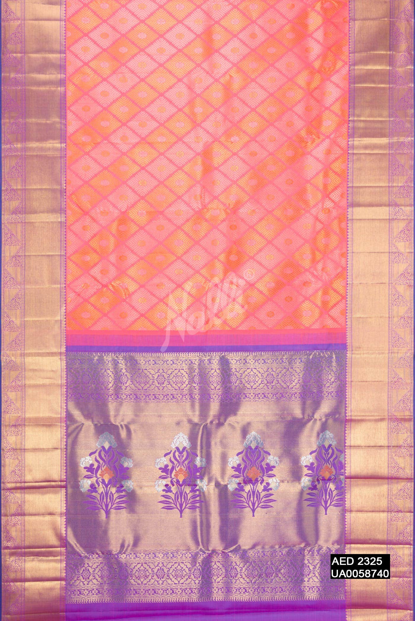 Coral Kanchipuram Silk Saree