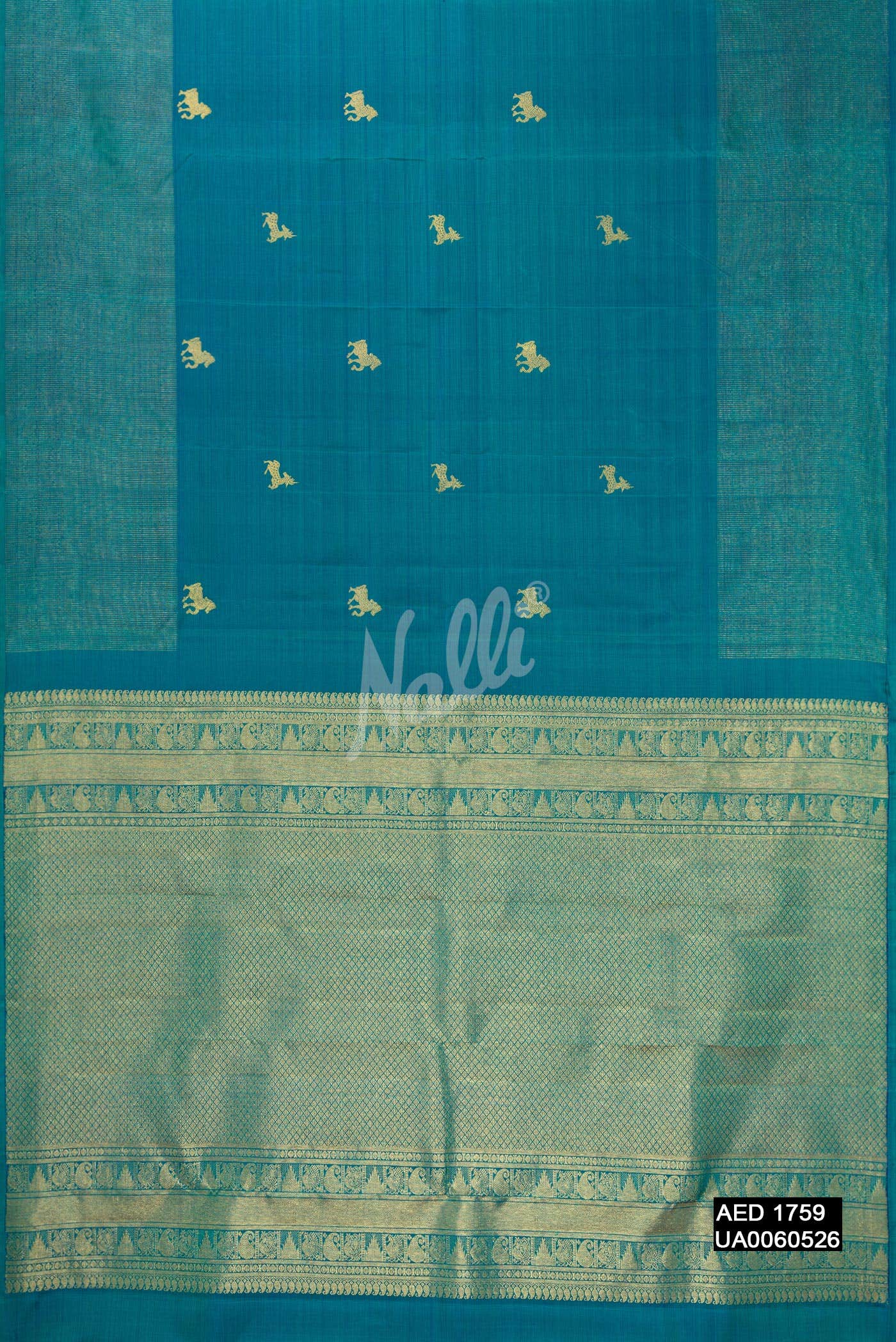 Peacock Blue Kanchipuram Silk Saree