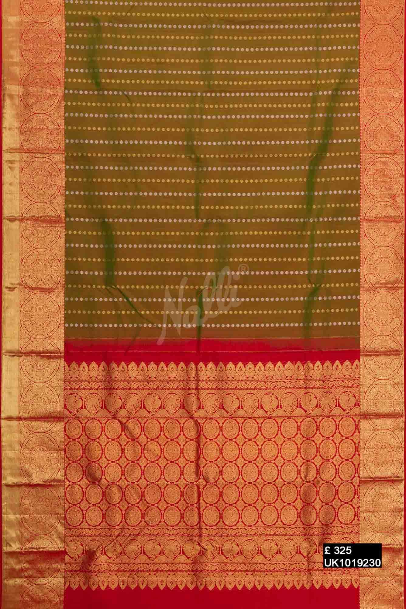 Green with Red Dual Tone Kanchipuram Silk Saree