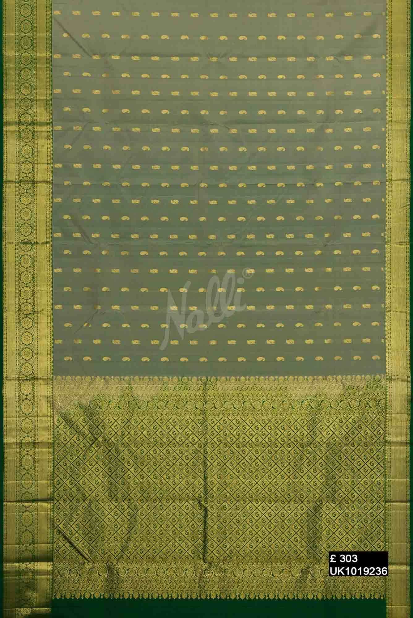 Green with Peach Dual Tone Kanchipuram Silk Saree