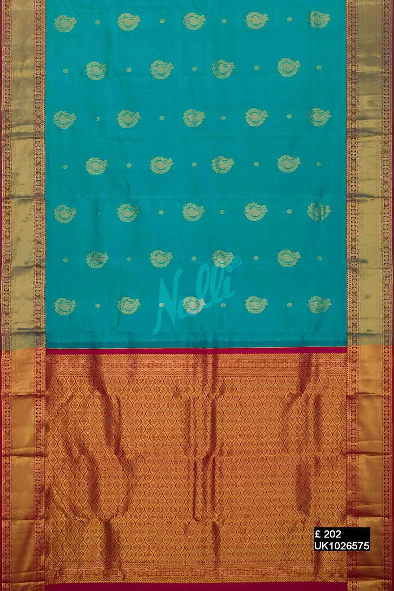 Peacock Blue Kanchipuram Silk Saree