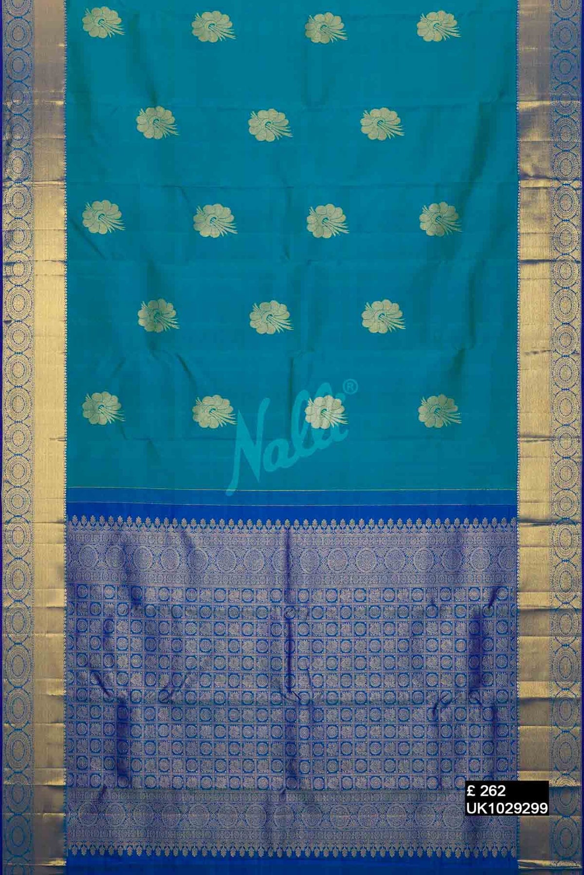 Peacock Blue Kanchipuram Silk Saree