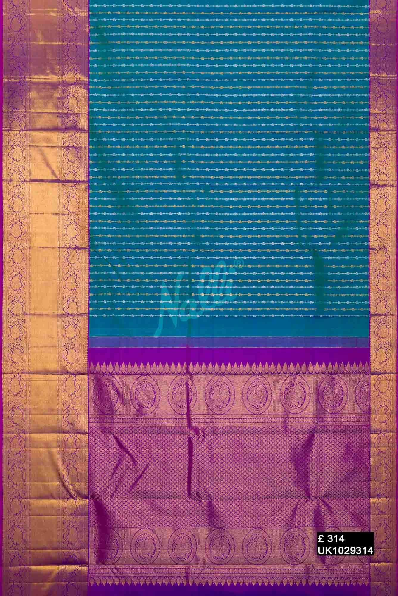 Peacock Blue Kanchipuram Silk Saree