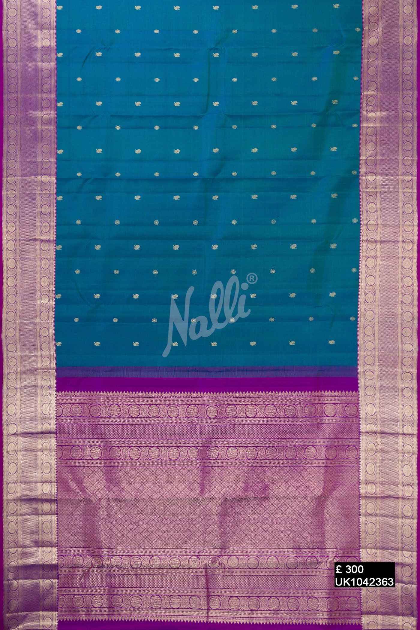 Peacock Blue Kanchipuram Silk Saree