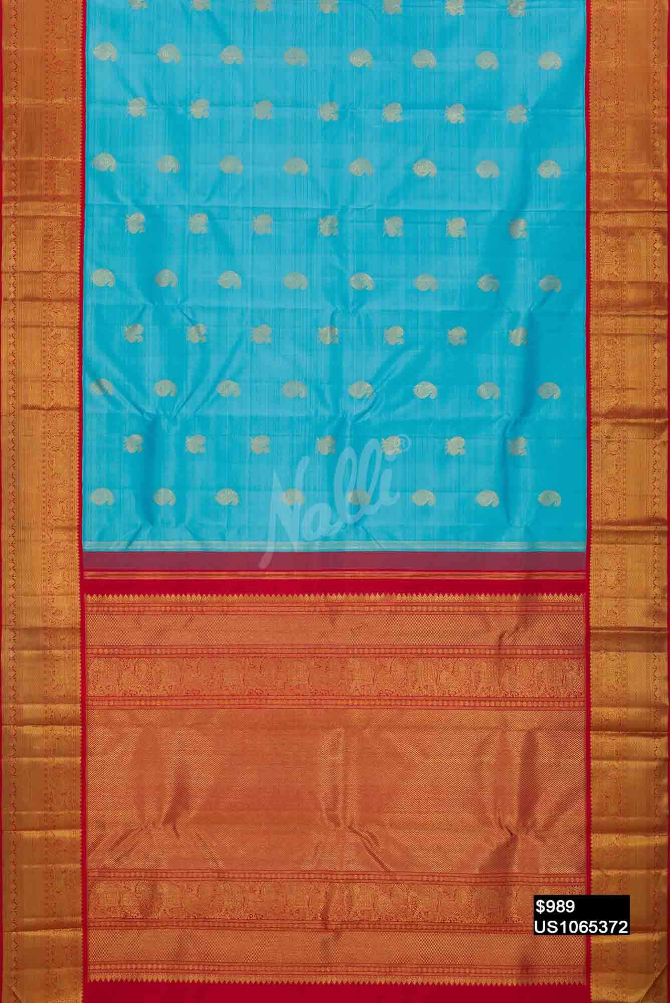 Sky Blue Kanchipuram Silk Saree