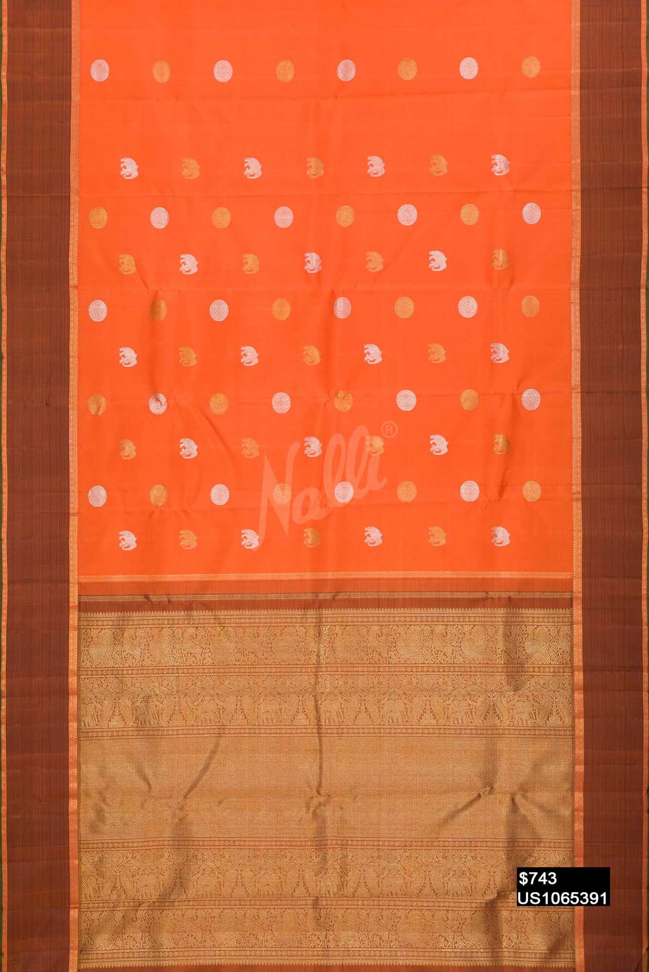 Orange Kanchipuram Silk Saree