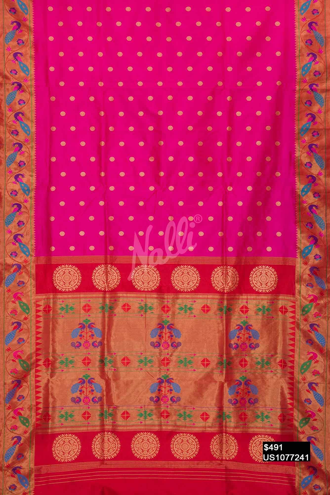Pink with Red Dual Tone Paithani Silk Saree