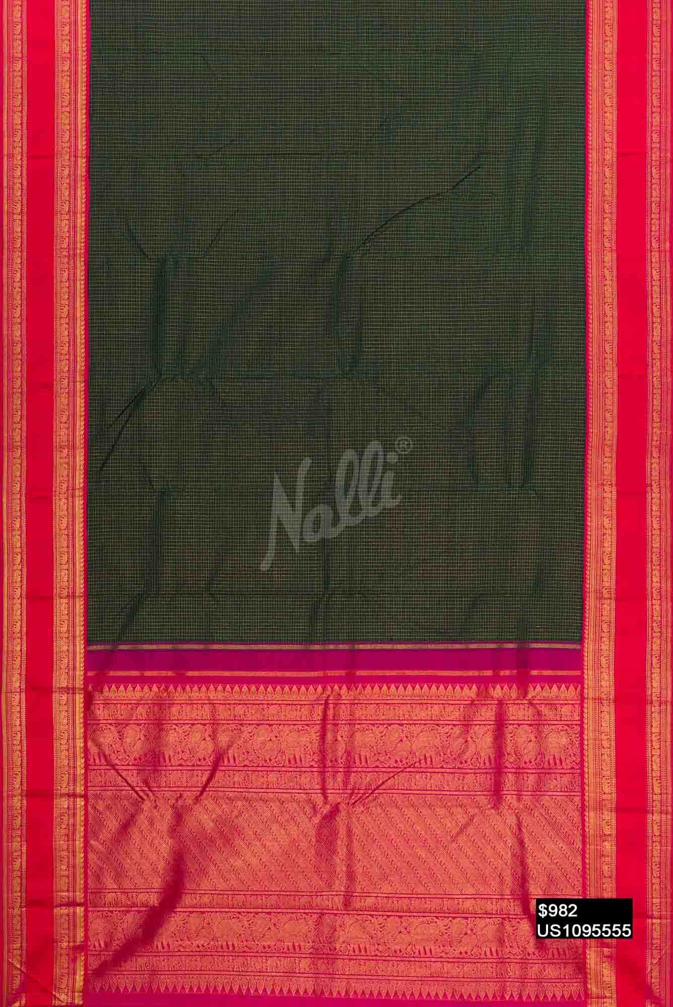 Green with Black Dual Tone Kanchipuram Silk Saree
