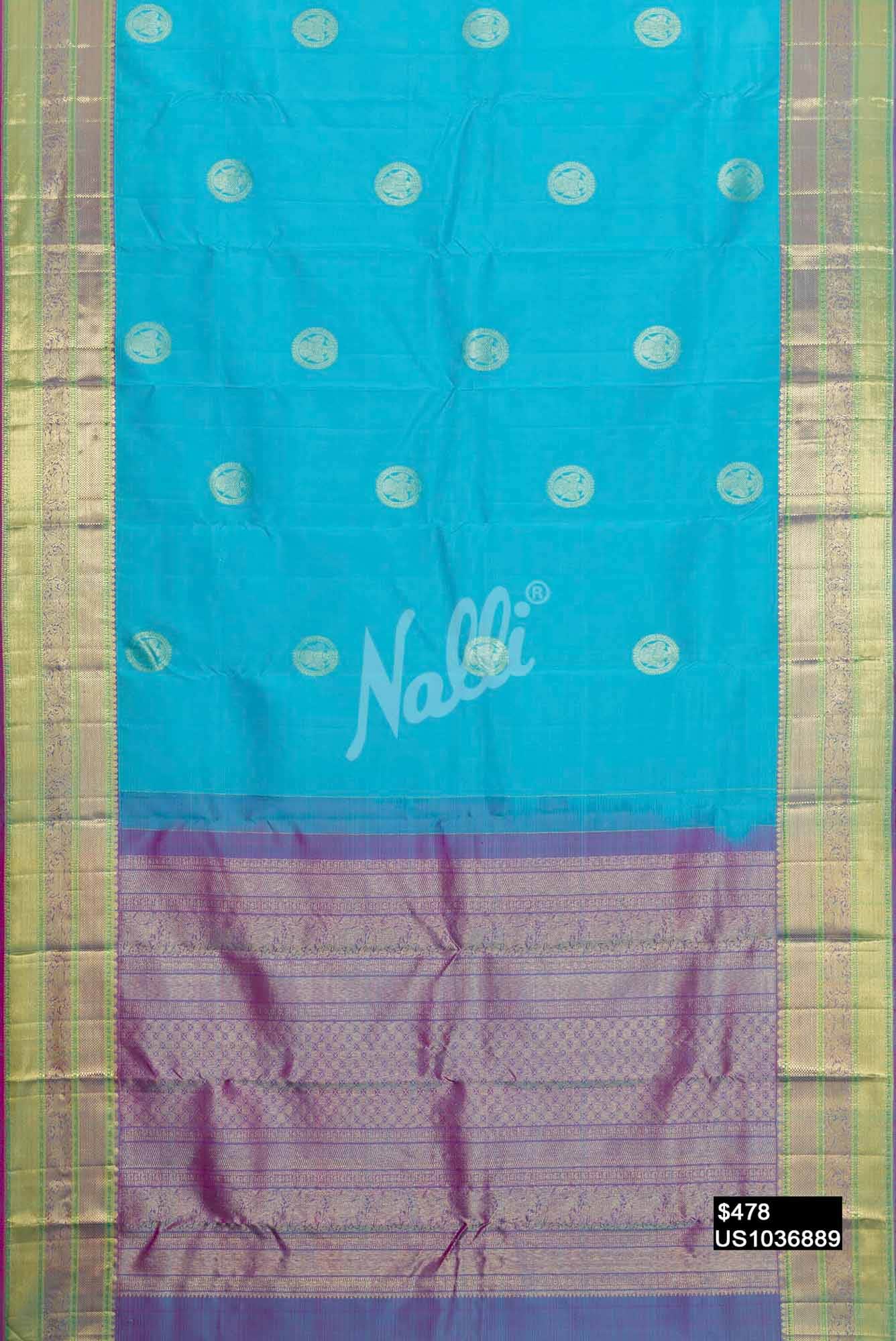 Sky Blue Kanchipuram Silk Saree