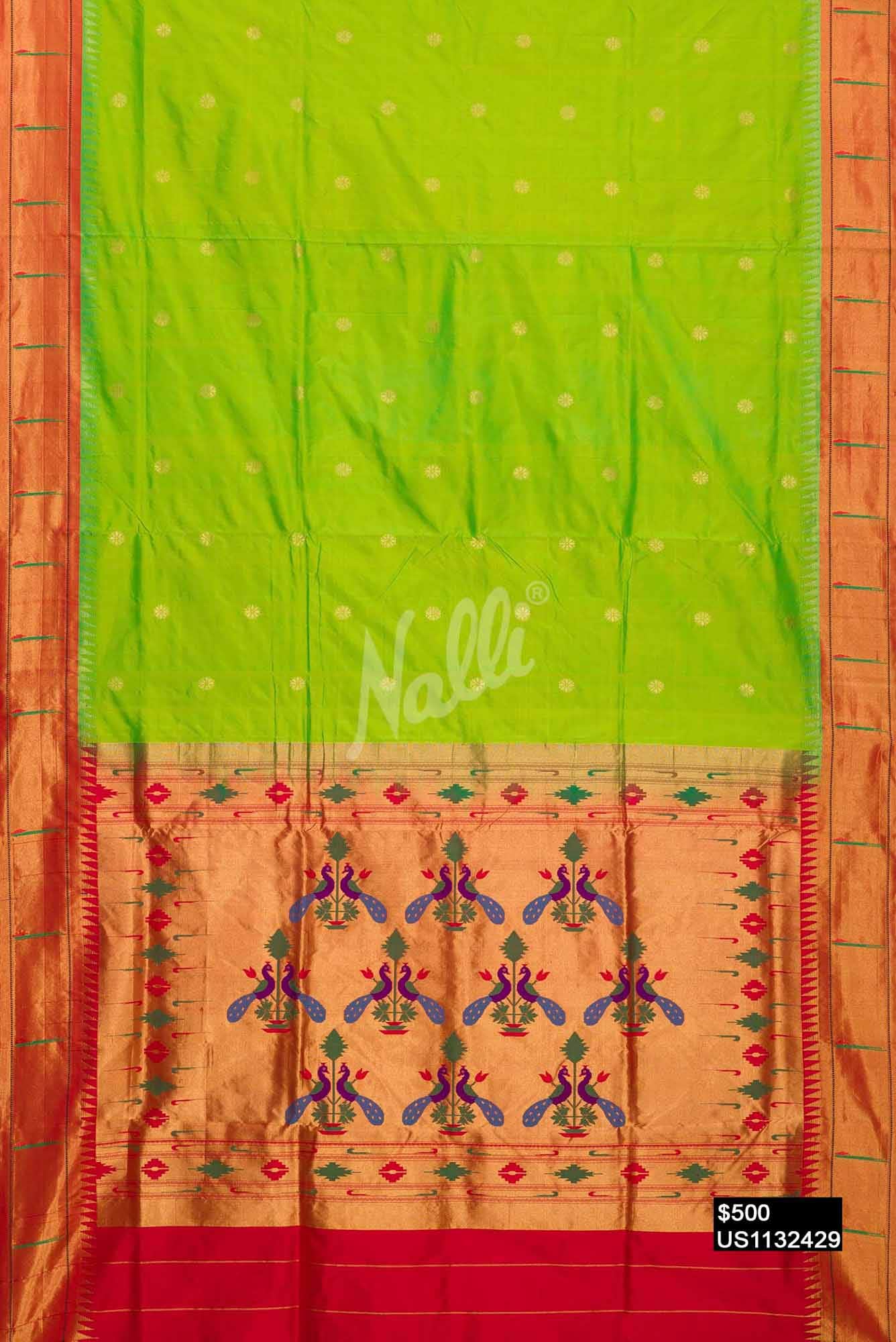 Parrot Green Paithani Silk Saree