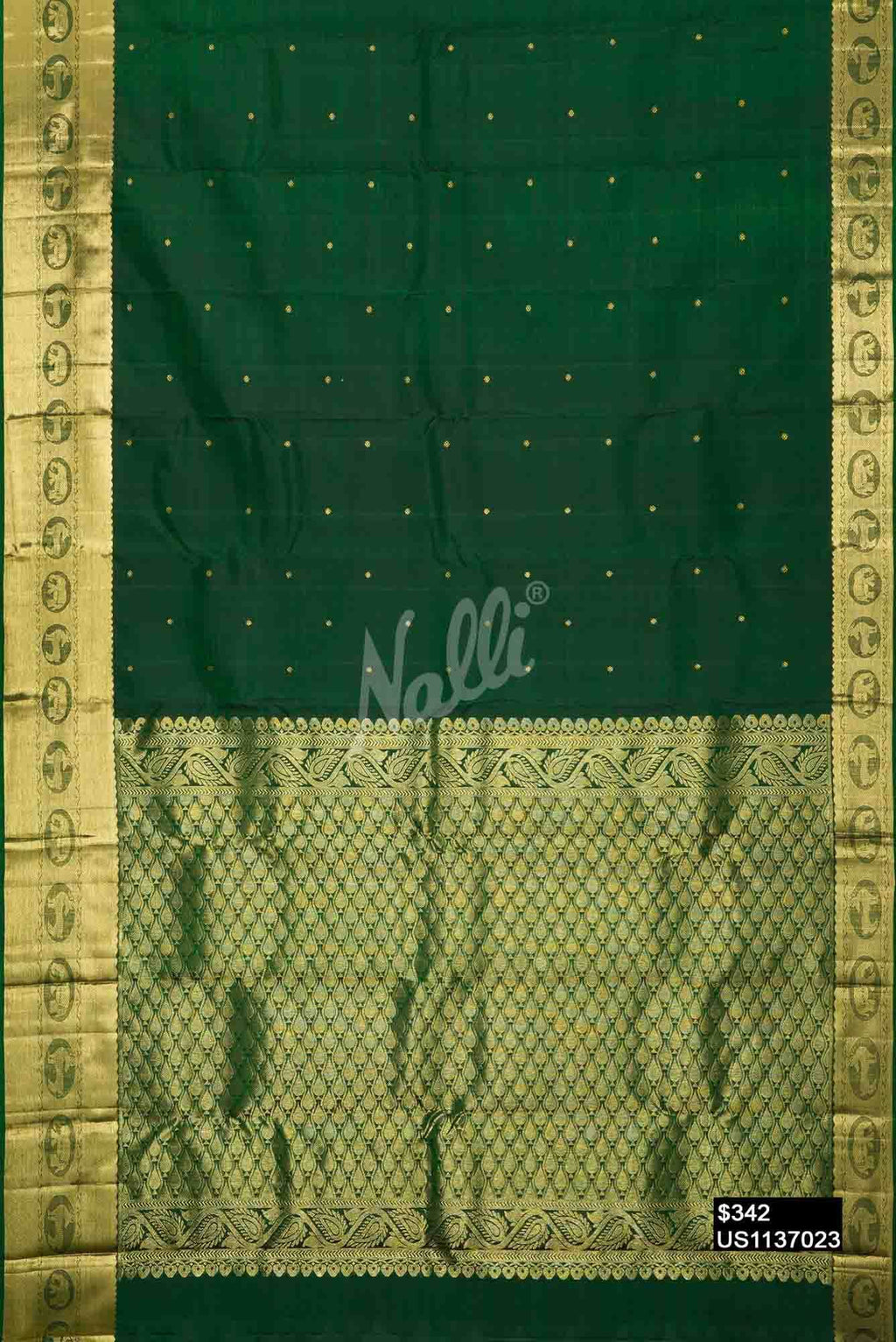 Bottle Green Kanchipuram Silk Saree