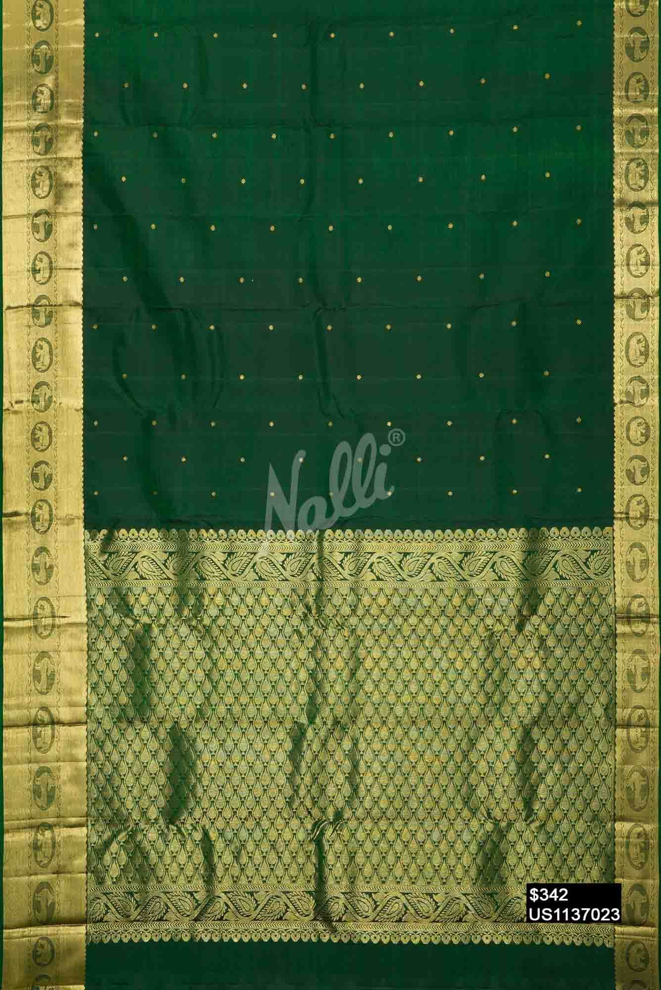 Bottle Green Kanchipuram Silk Saree