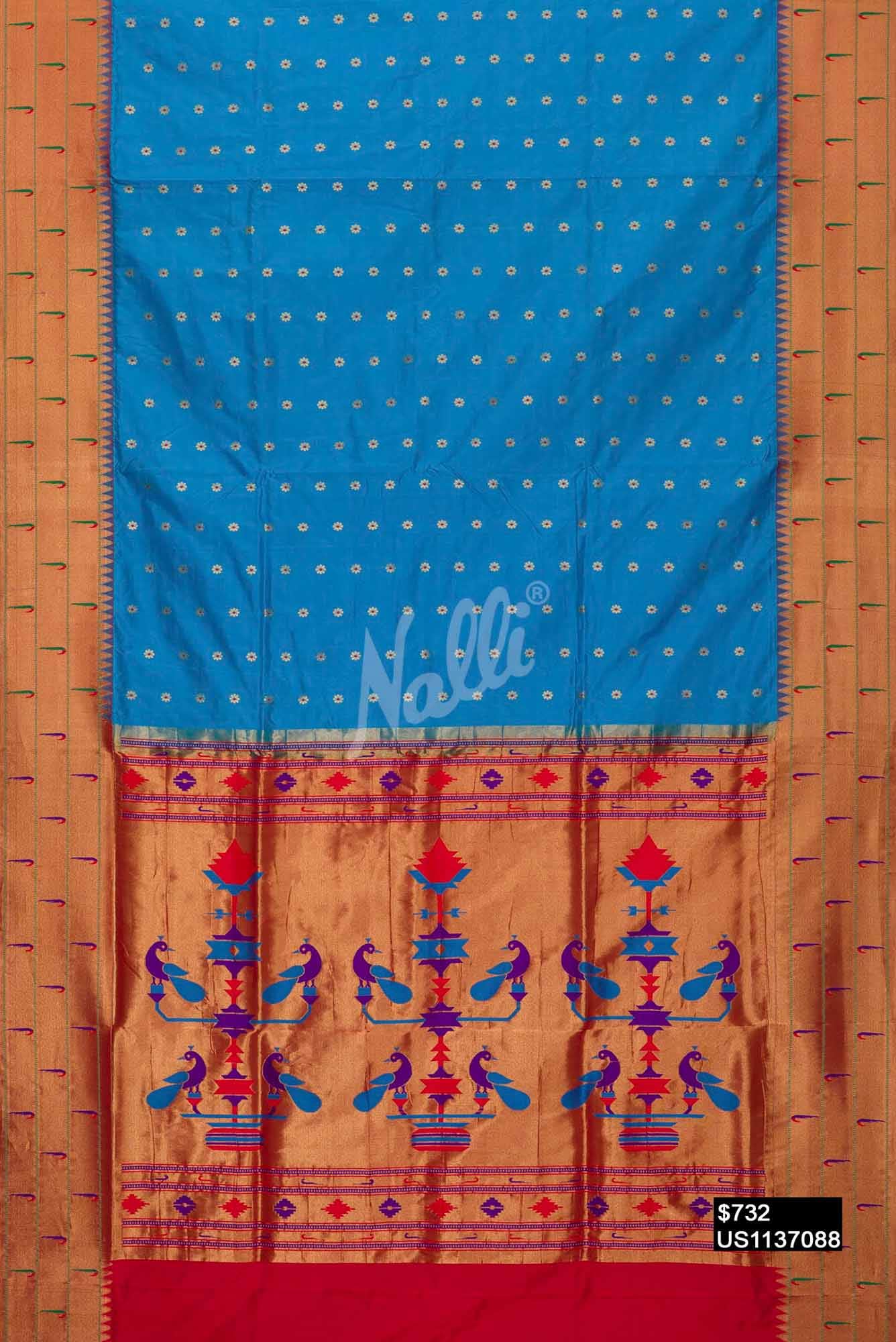 Sky Blue Paithani Silk Saree