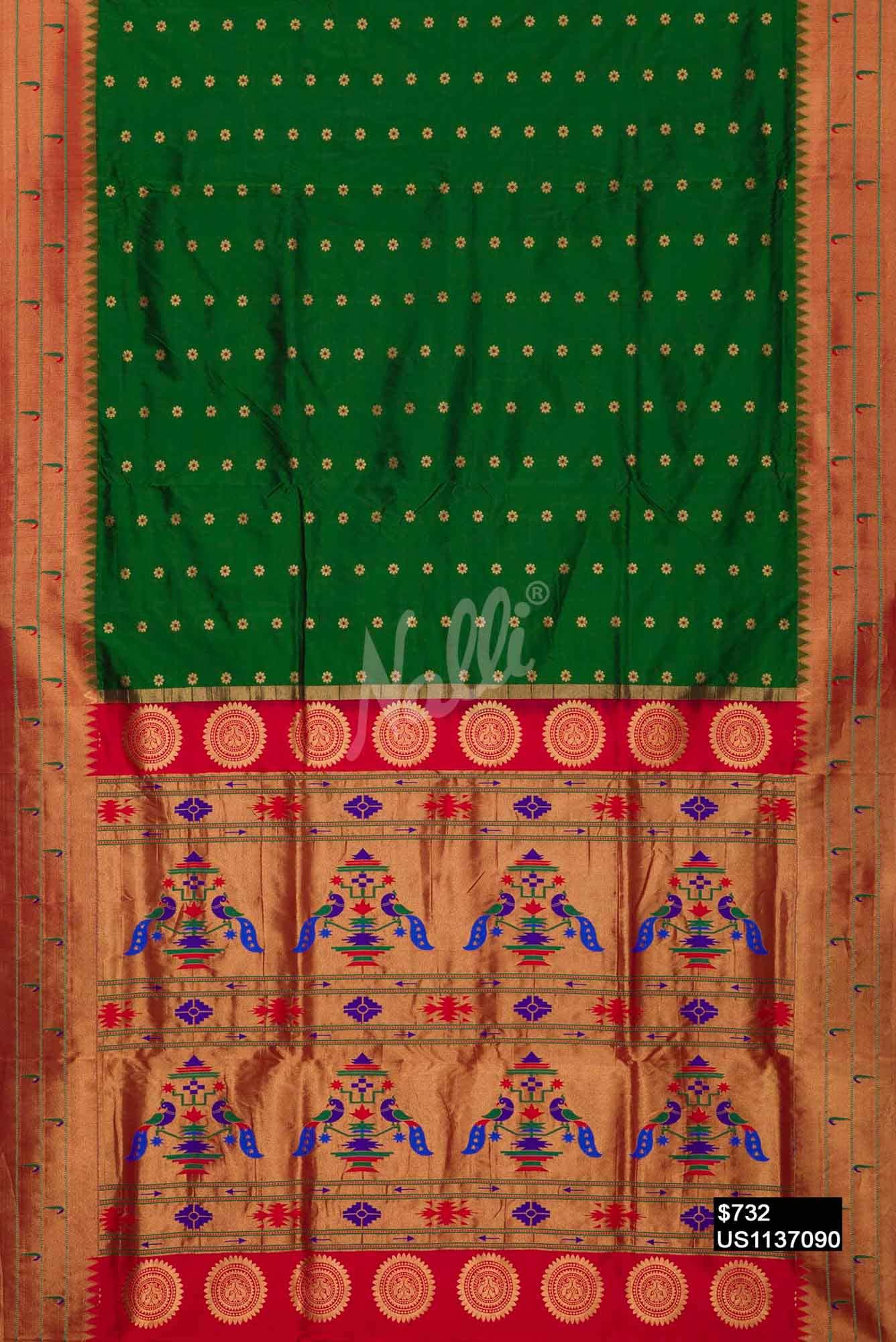 Bottle Green Paithani Silk Saree
