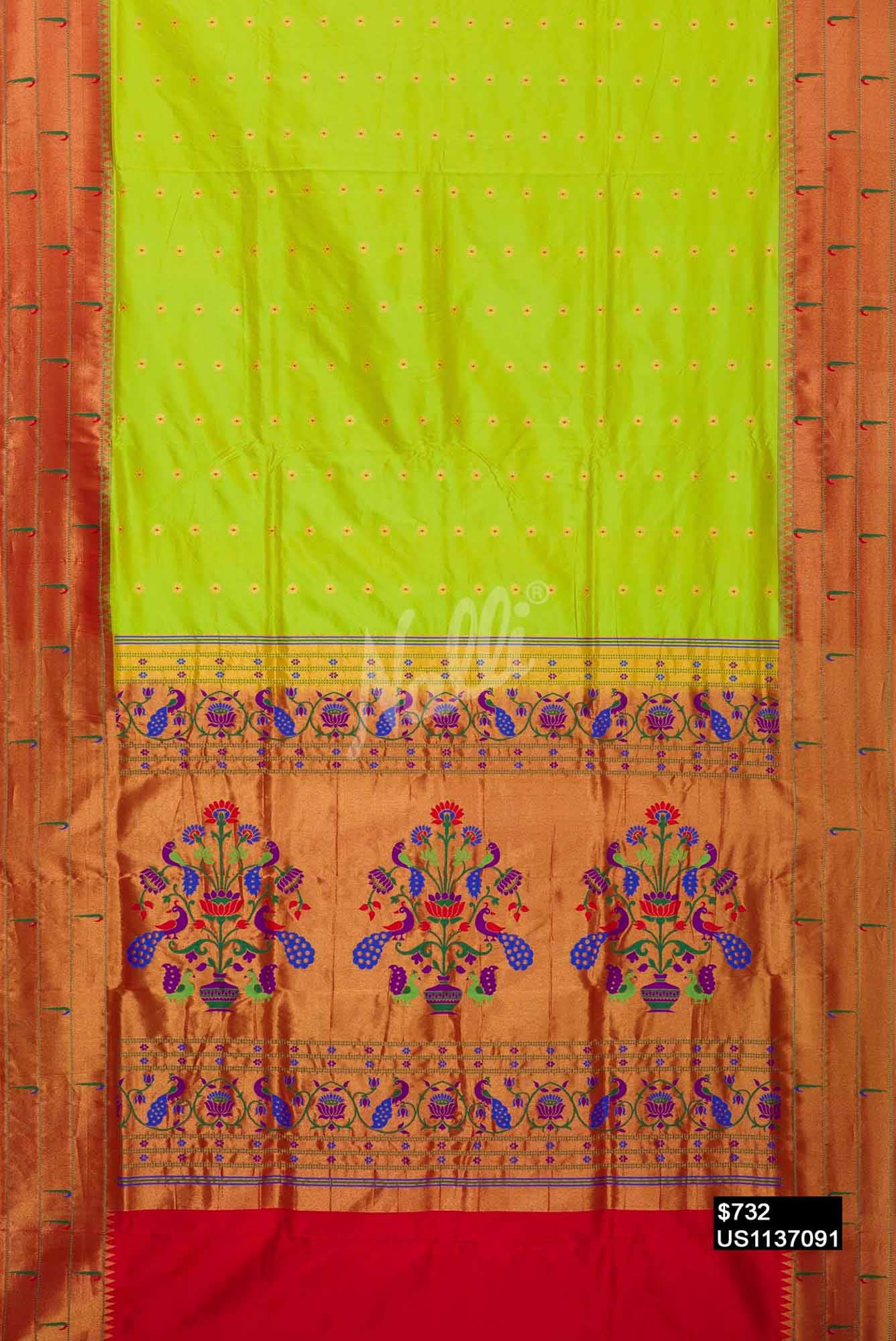 Parrot Green Paithani Silk Saree
