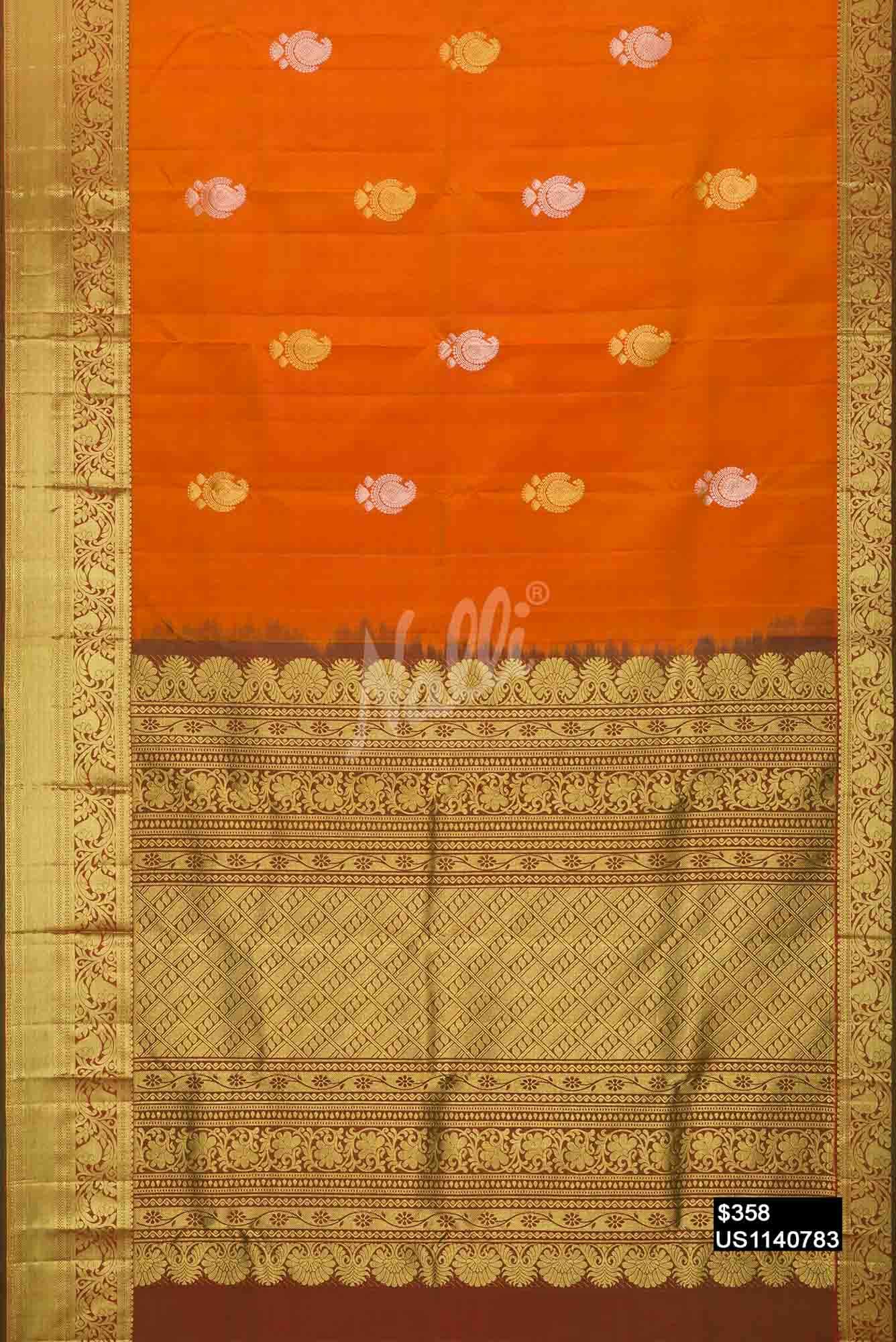 Orange Kanchipuram Silk Saree