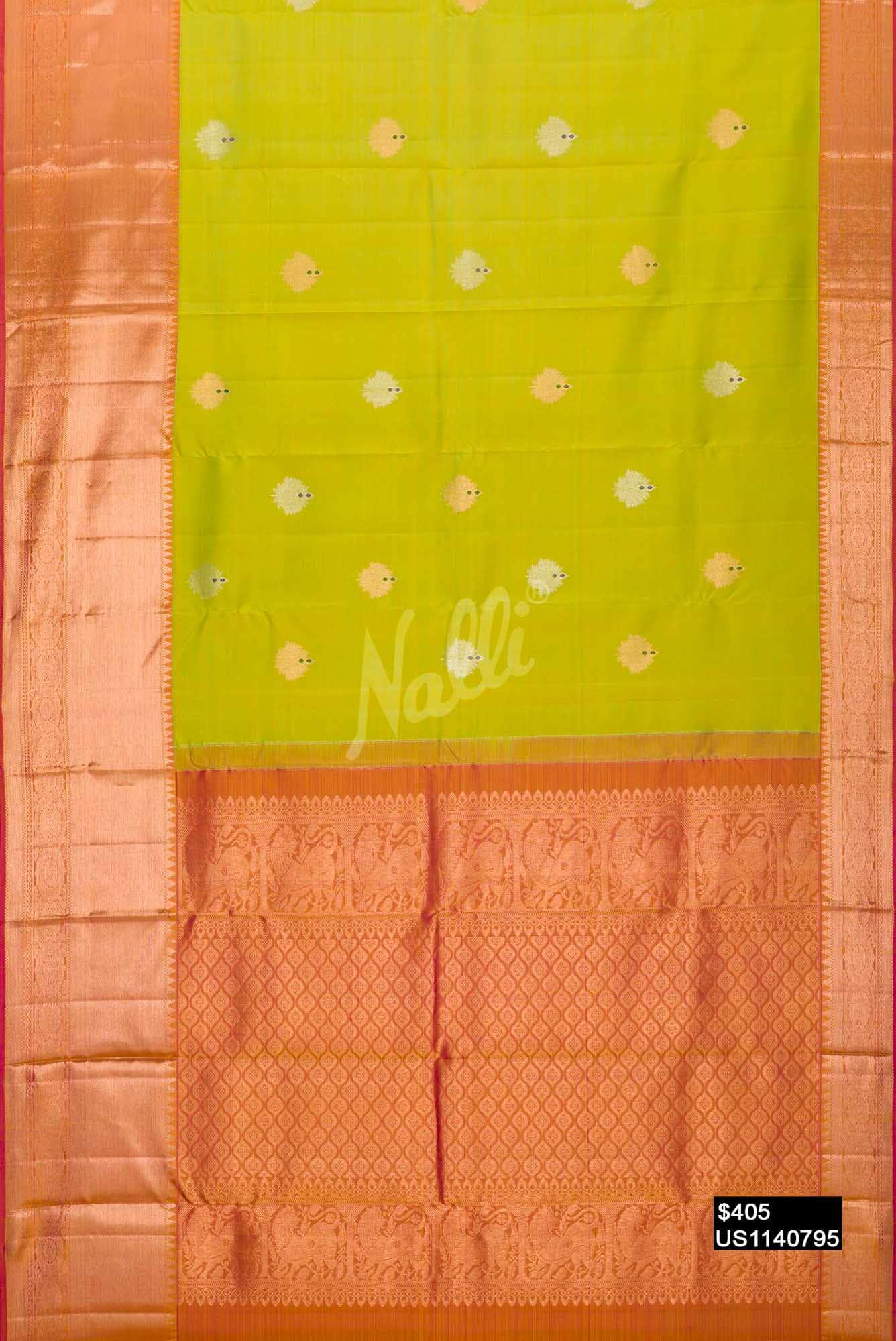 Parrot Green Kanchipuram Silk Saree