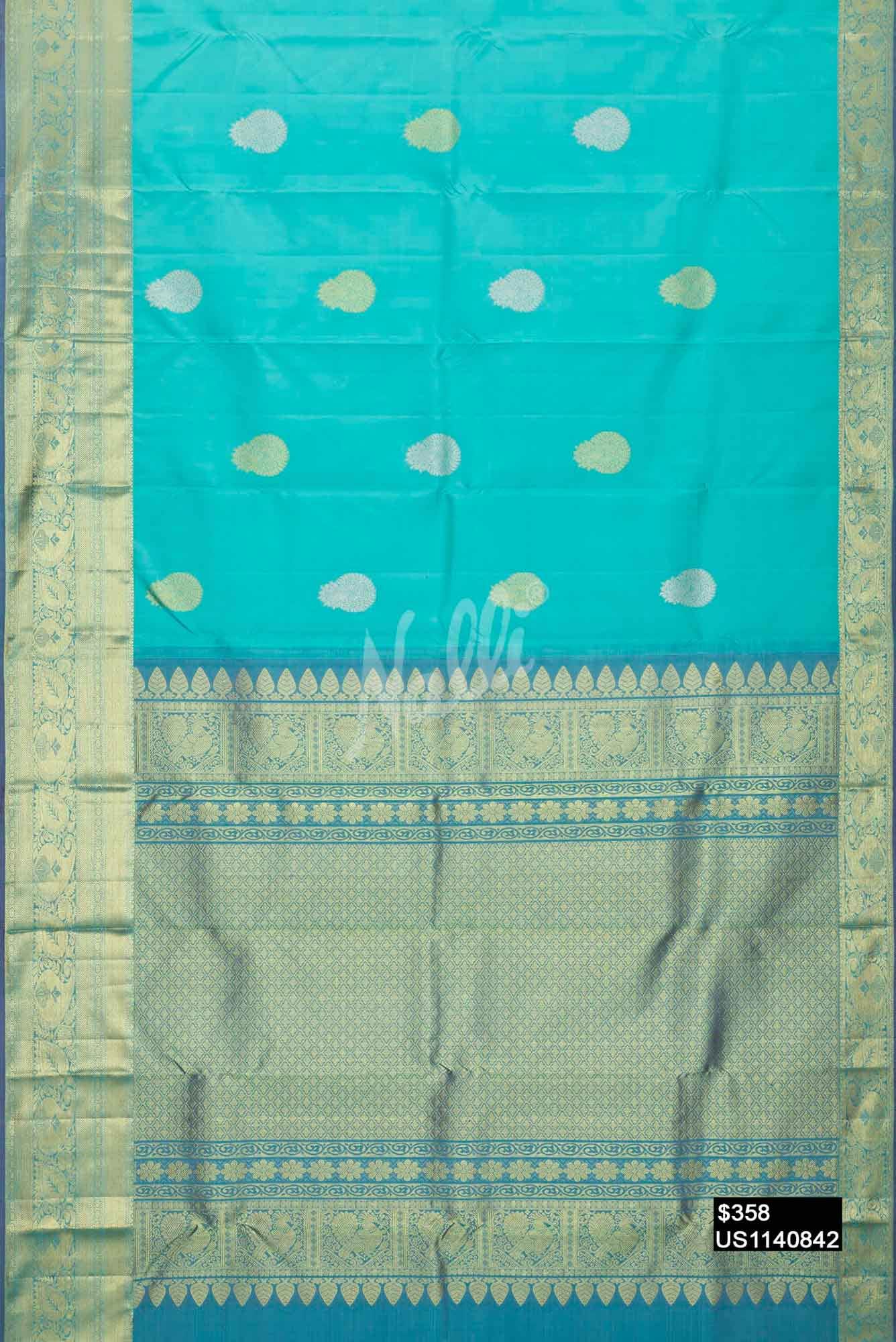 Sky Blue Kanchipuram Silk Saree