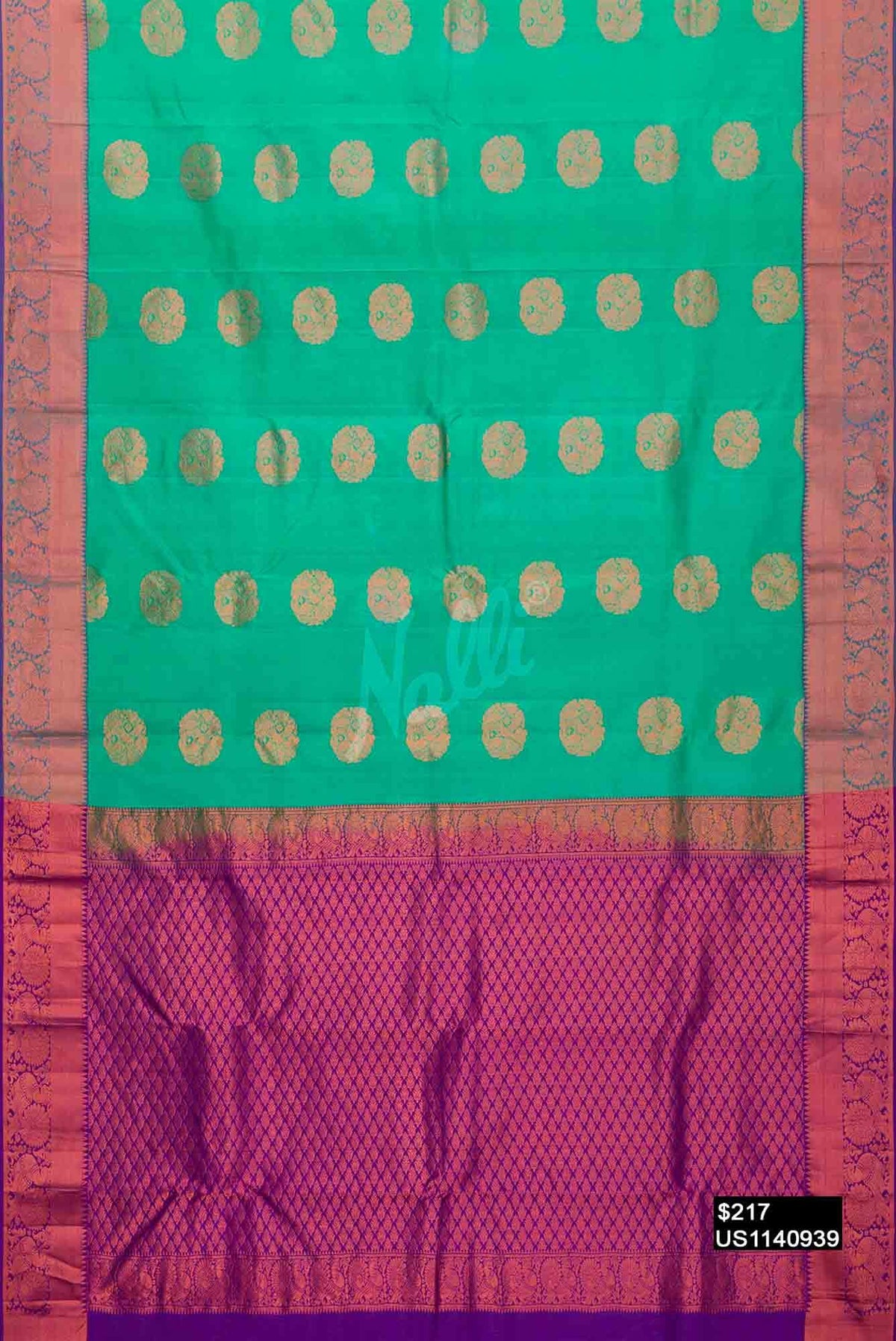 Sea Green Kanchipuram Silk Saree