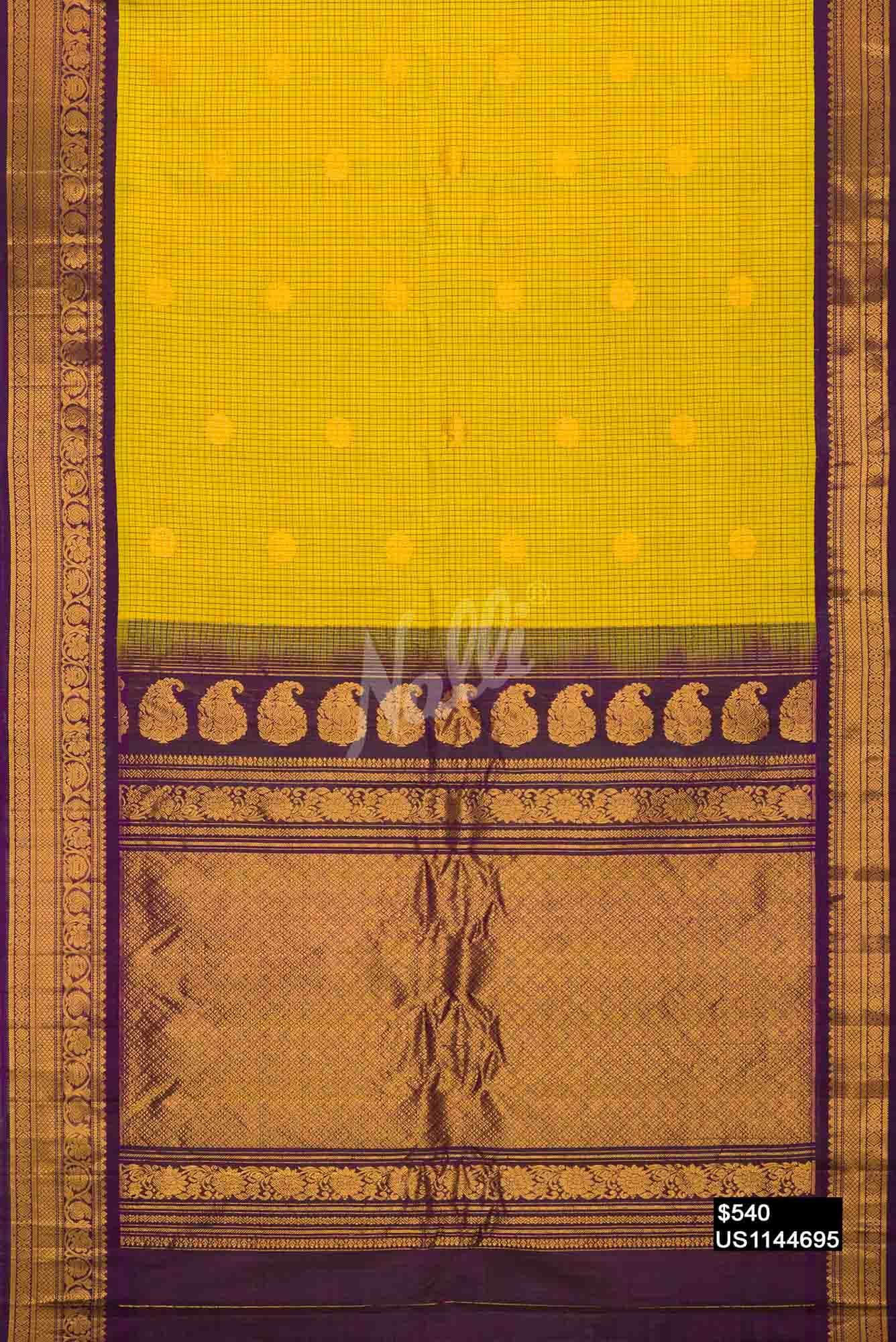 Yellow Gadwal Silk Saree