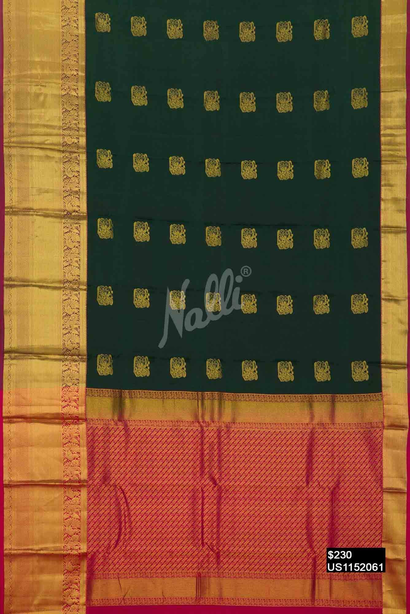 Bottle Green Kanchipuram Silk Saree