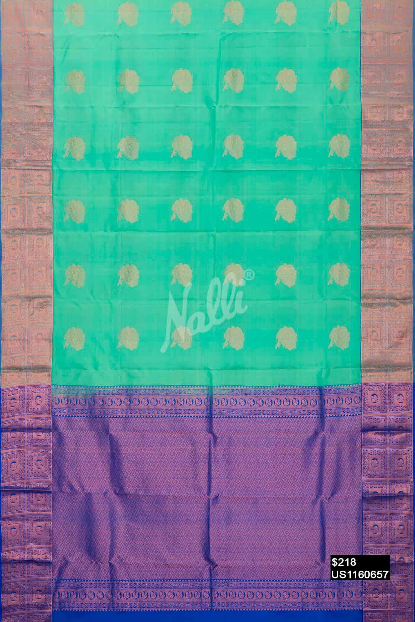 Sea Green Kanchipuram Silk Saree