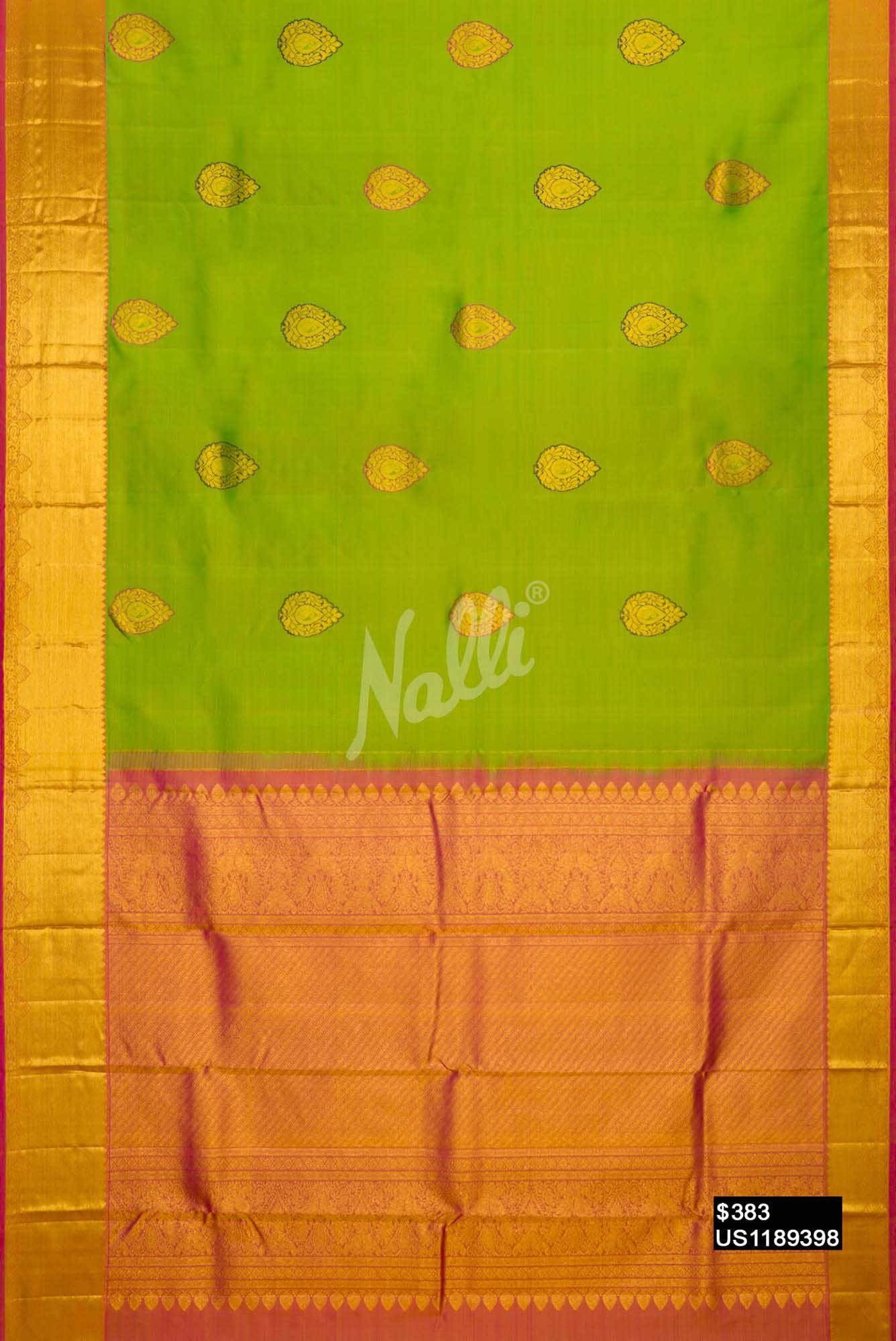 Parrot Green Kanchipuram Silk Saree