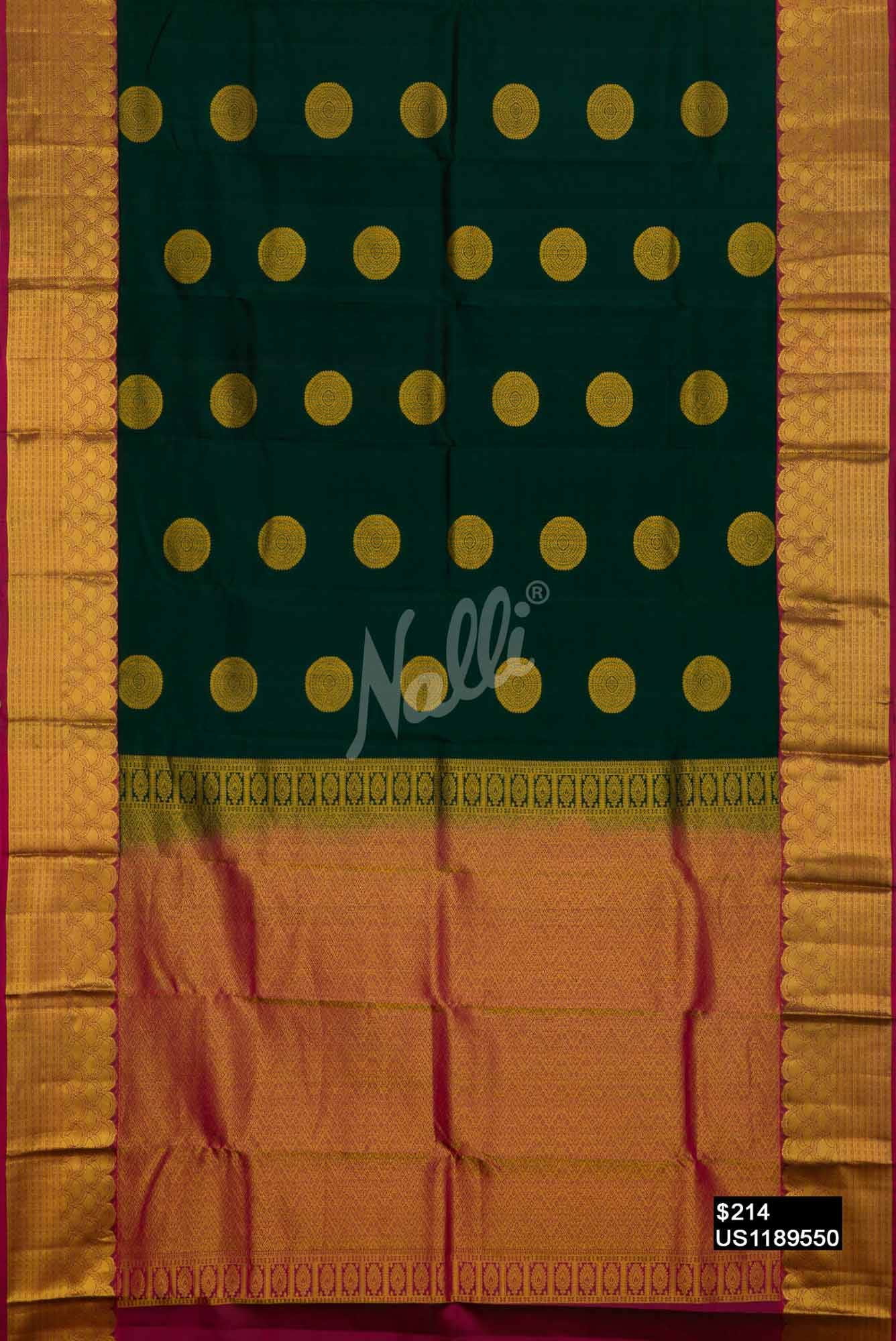 Bottle Green Kanchipuram Silk Saree