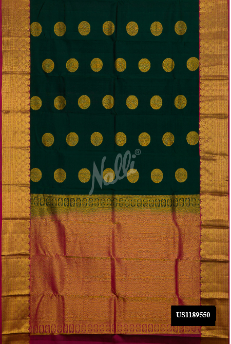 Bottle Green Kanchipuram Silk Saree