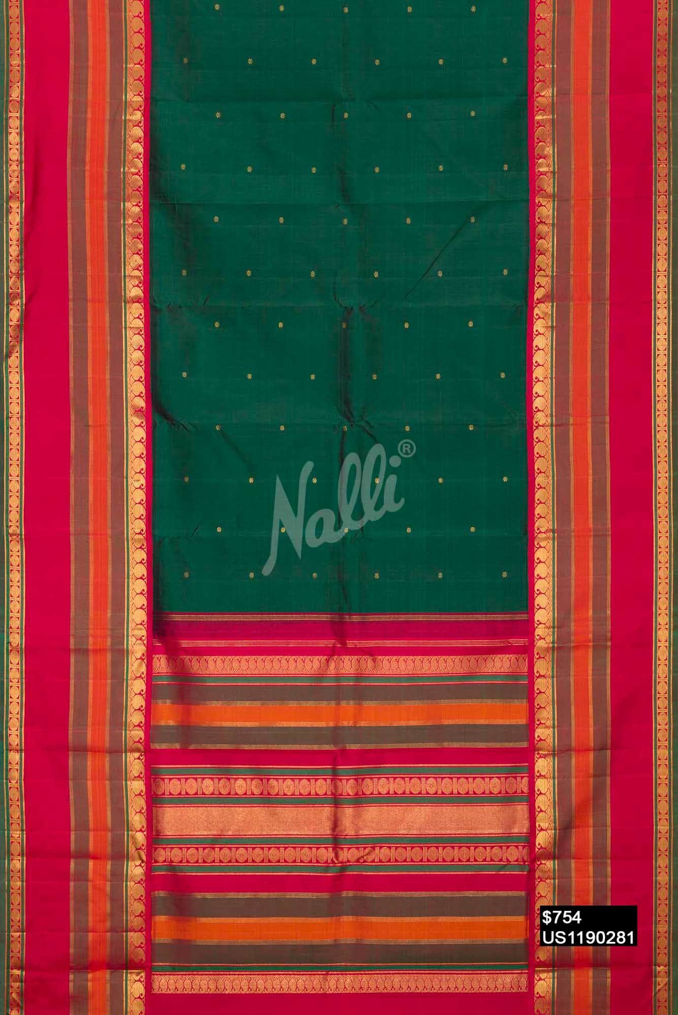 Bottle Green Kanchipuram Silk Saree