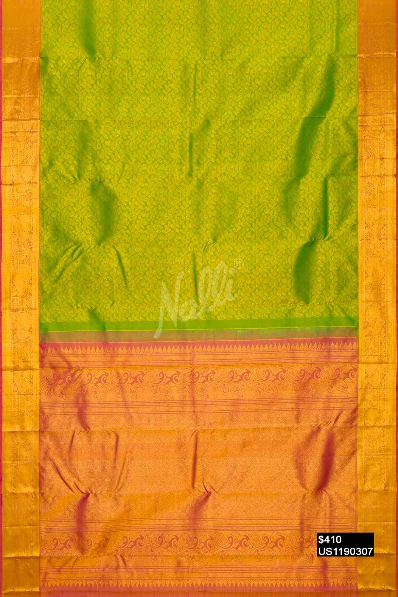 Parrot Green Kanchipuram Silk Saree