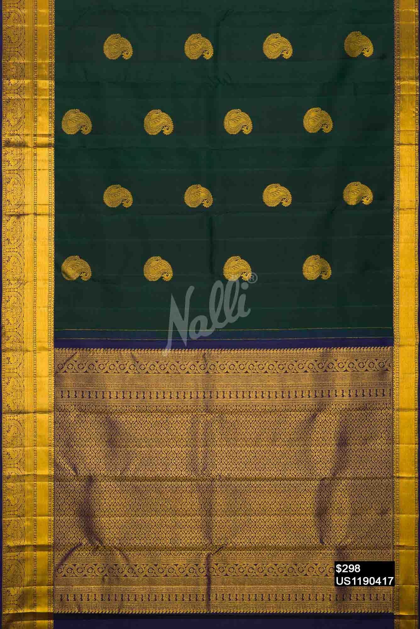 Bottle Green Kanchipuram Silk Saree