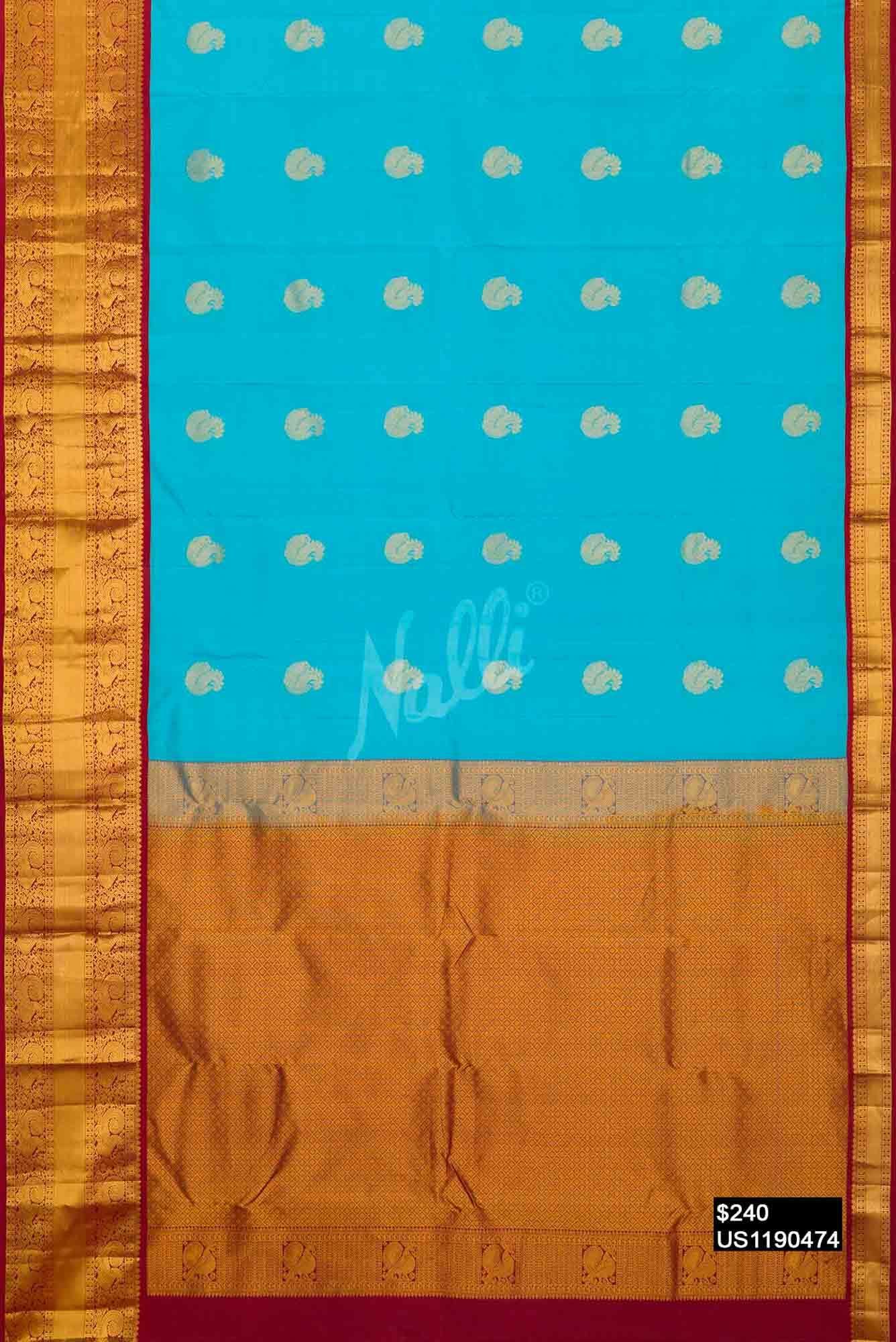 Sky Blue Kanchipuram Silk Saree