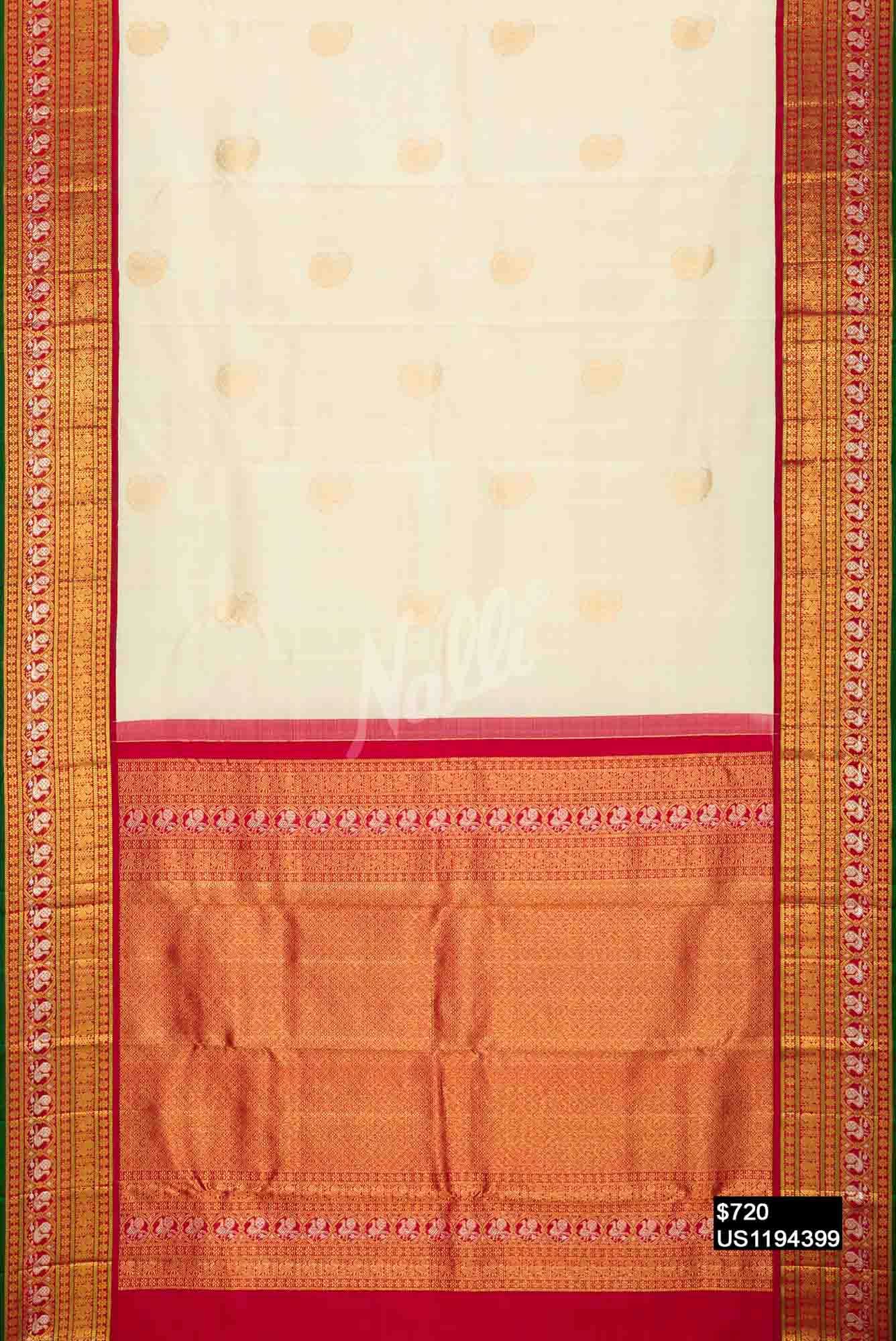 Off White Kanchipuram Silk Saree