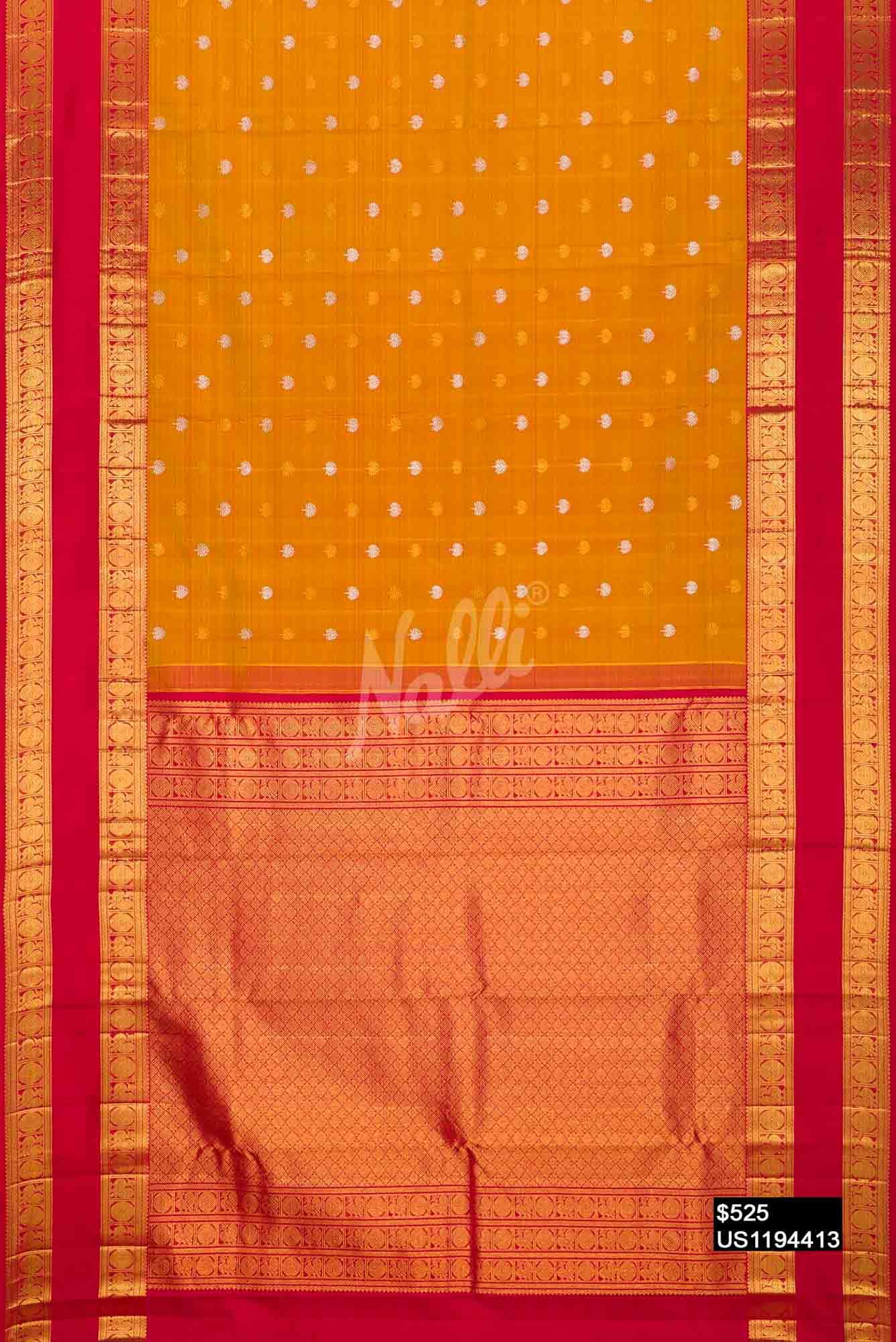 Mustard Kanchipuram Silk Saree
