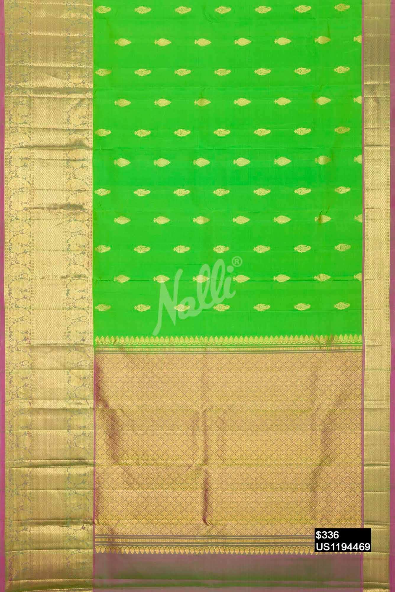 Parrot Green Kanchipuram Silk Saree