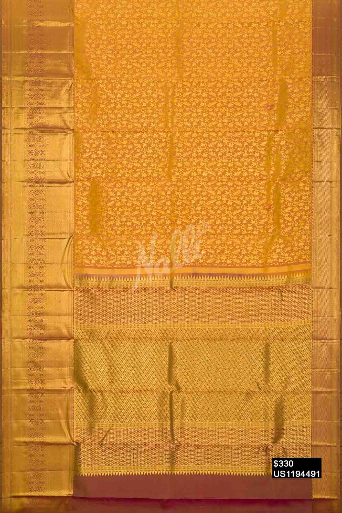 Mustard Kanchipuram Silk Saree